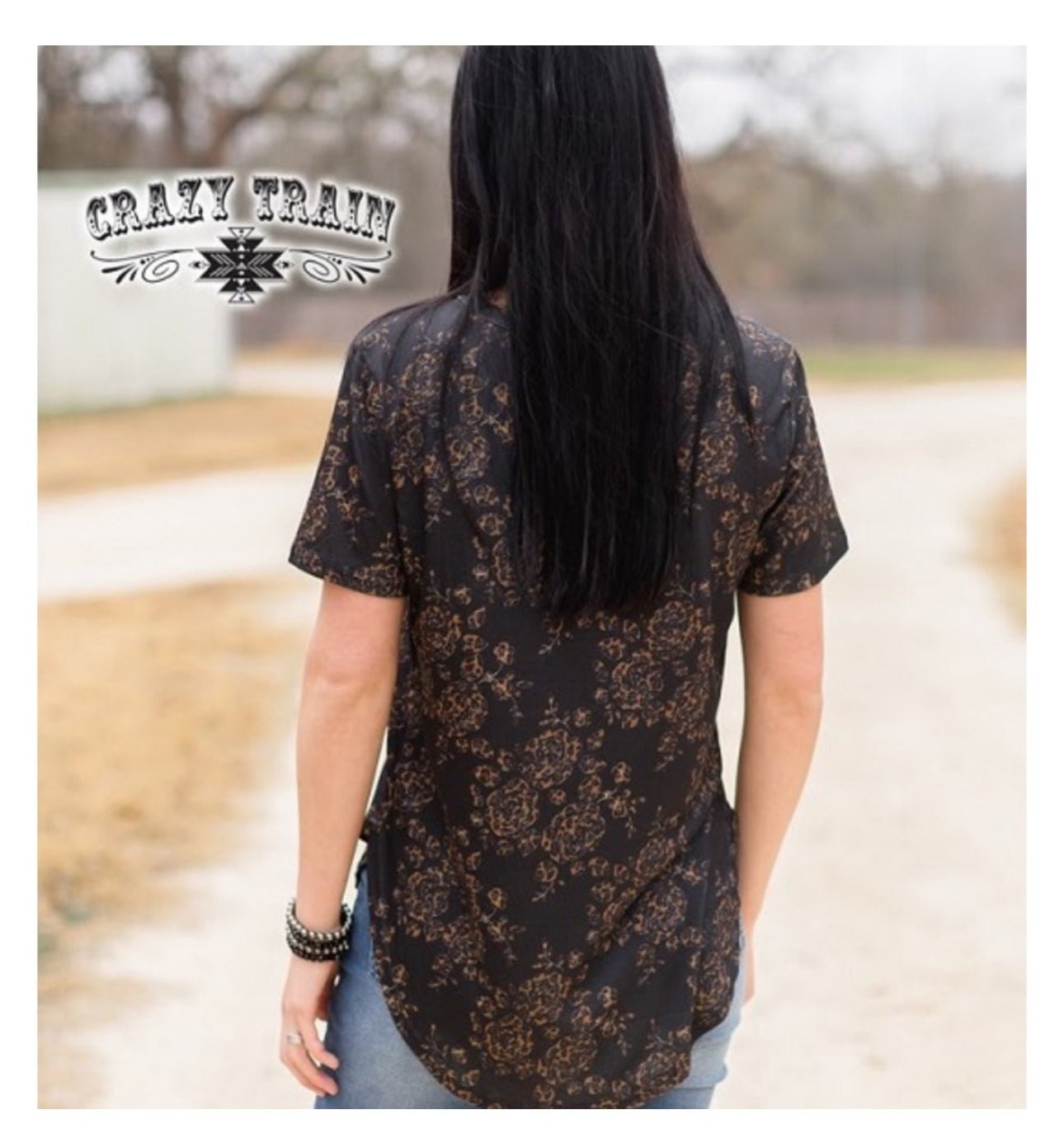 $10 Tooled Leather Flower Tee – Black High - Low (Medium & Large) - Razels