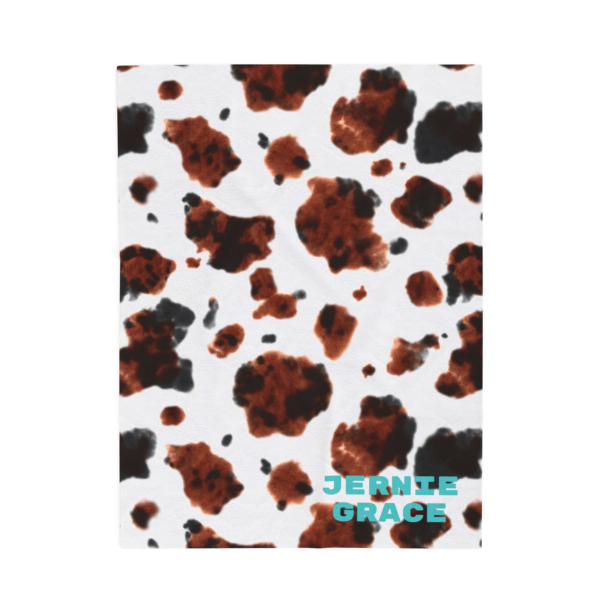Personalized Cowprint Blanket, Velveteen Plush Throw, Custom Name Gift for College Dorm, Camper, New Home, Made in USA, 3 Sizes