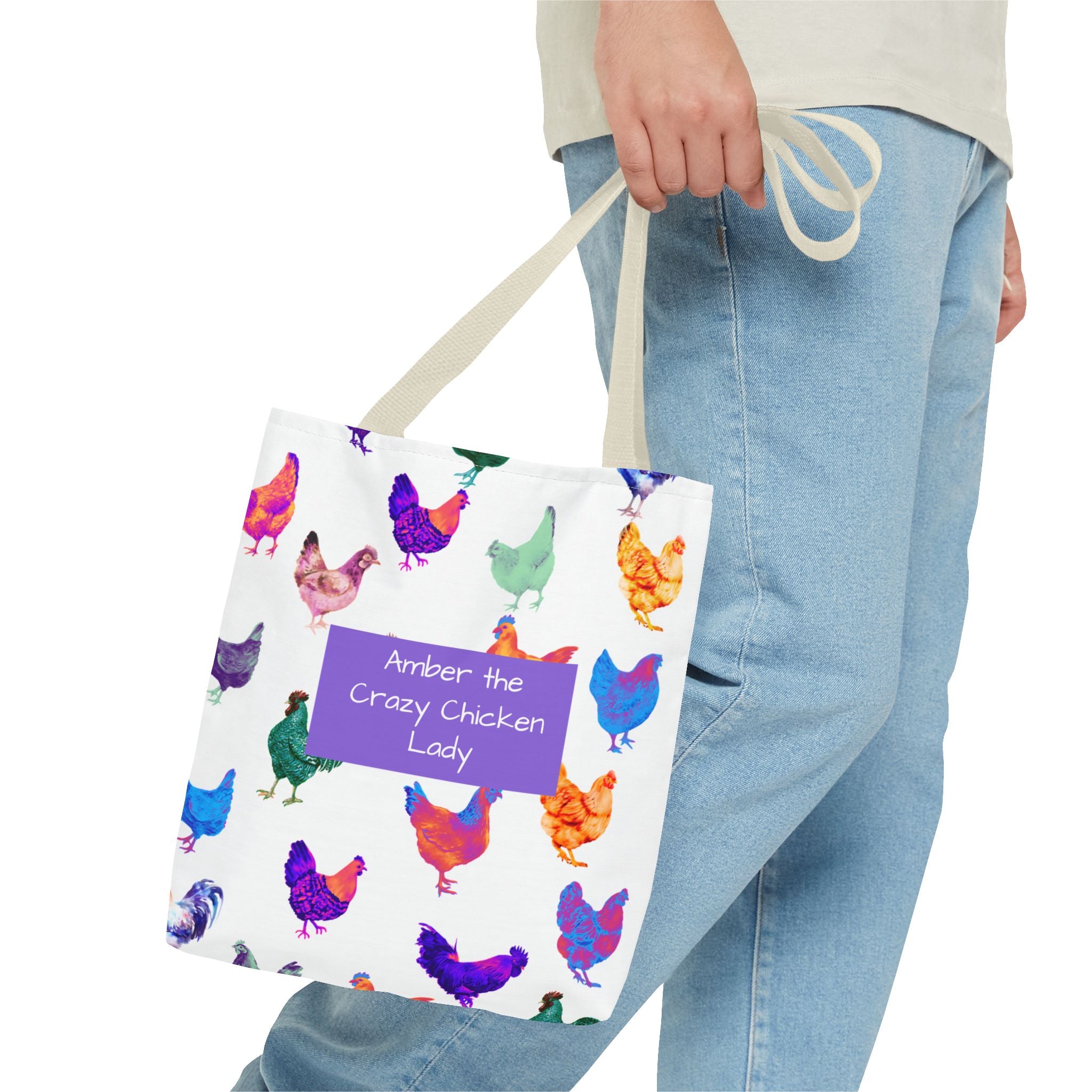 Personalized CRAZY CHICKEN LADY Tote Bag, ,  Custom Name Gift for Chicken Lovers,