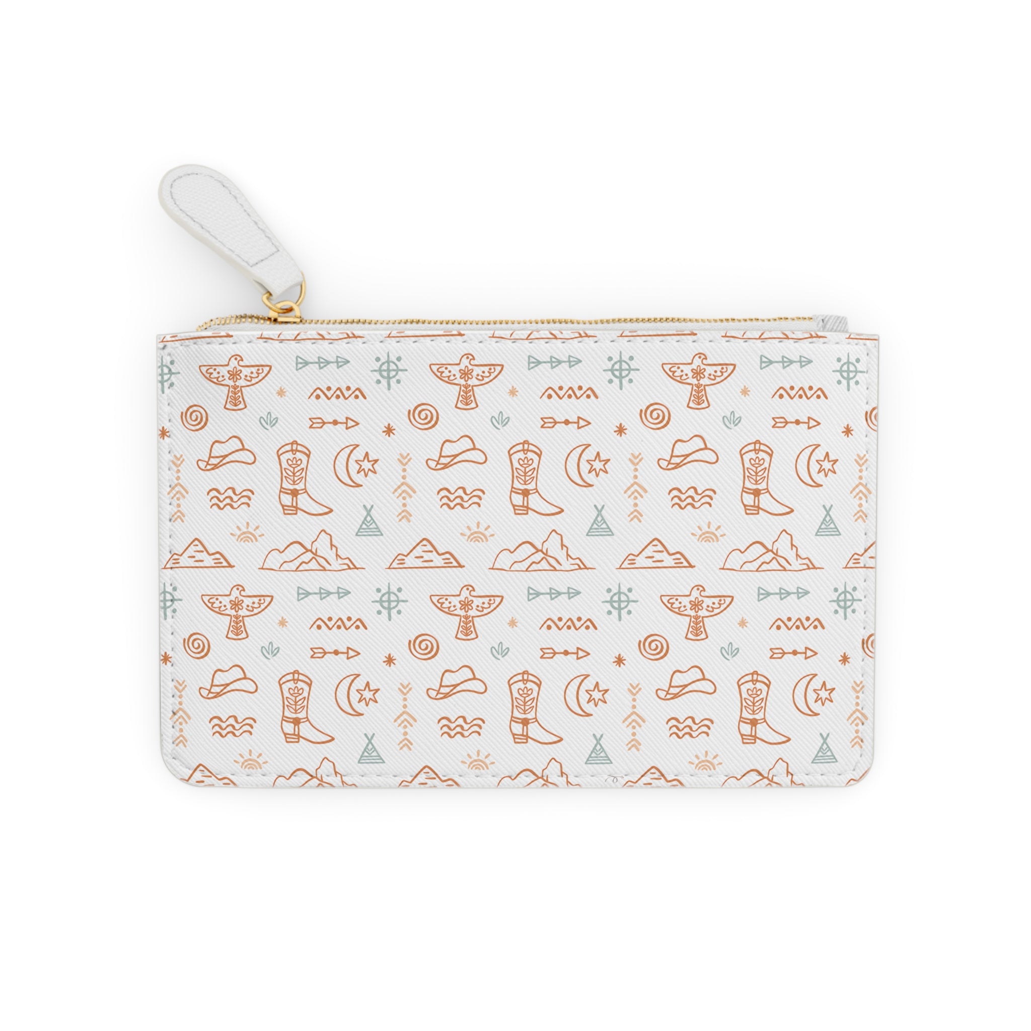 Personalized Western Mini Clutch,  Beige & Turquoise Cowgirl Zip Bag with Name or Initials | Faux Leather Purse for Girls, Gifts, Travel