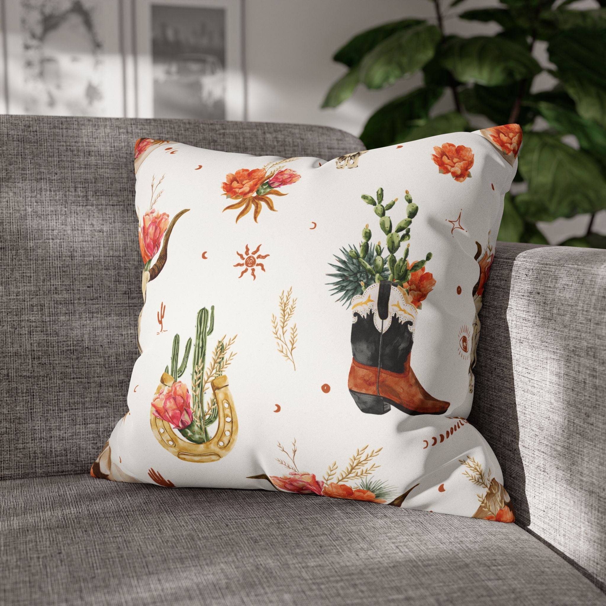 Boho Floral Throw Pillow, Western Pillow Case Cover Decor, Cozy Home Accent, Southwestern P