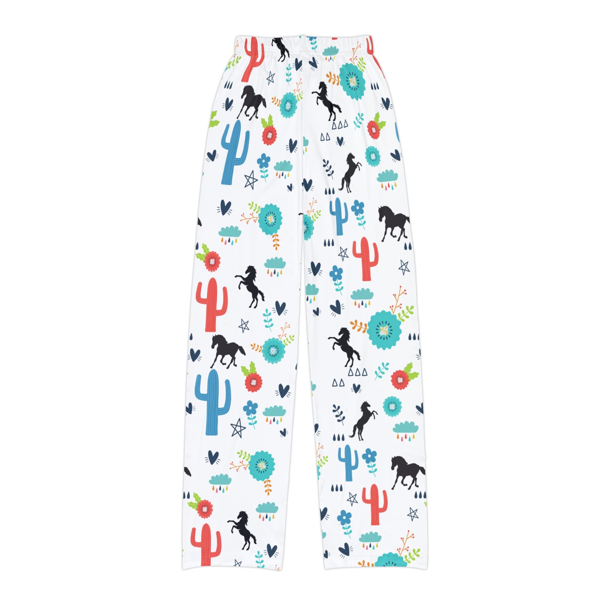 Girls Western Lounge Pants, Horse Desert Pajama Bottoms, Boho Cowgirl Sleepwear, Cozy Rainbow Cactus Print Pants