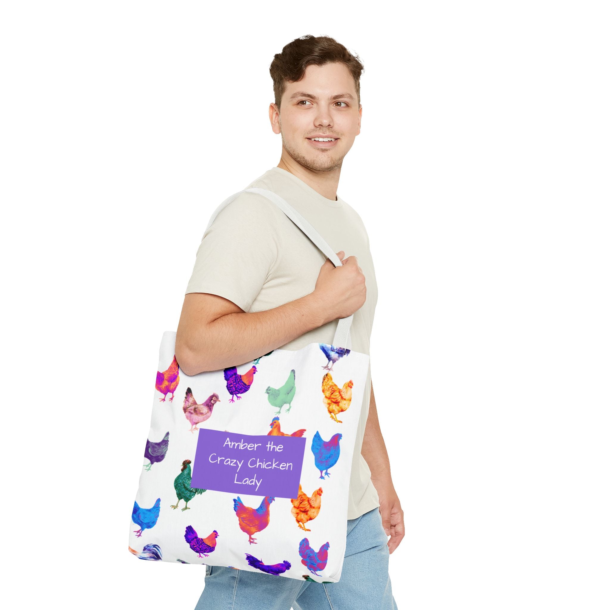 Personalized CRAZY CHICKEN LADY Tote Bag, ,  Custom Name Gift for Chicken Lovers,