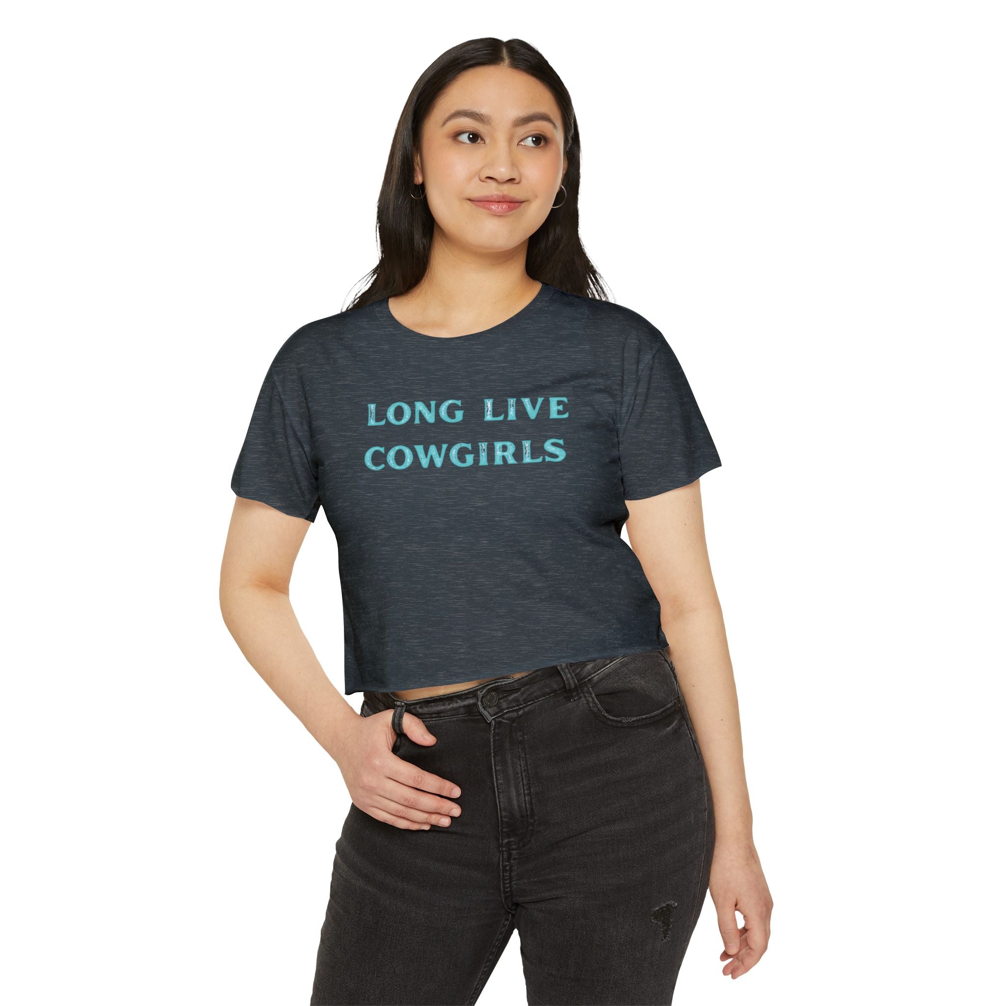 Long Live Cowgirls Crop Top, Turquoise Lettering, Western Summer Tee, Rodeo Outfit, Cowgirl Concert Shirt, 6 Color Options