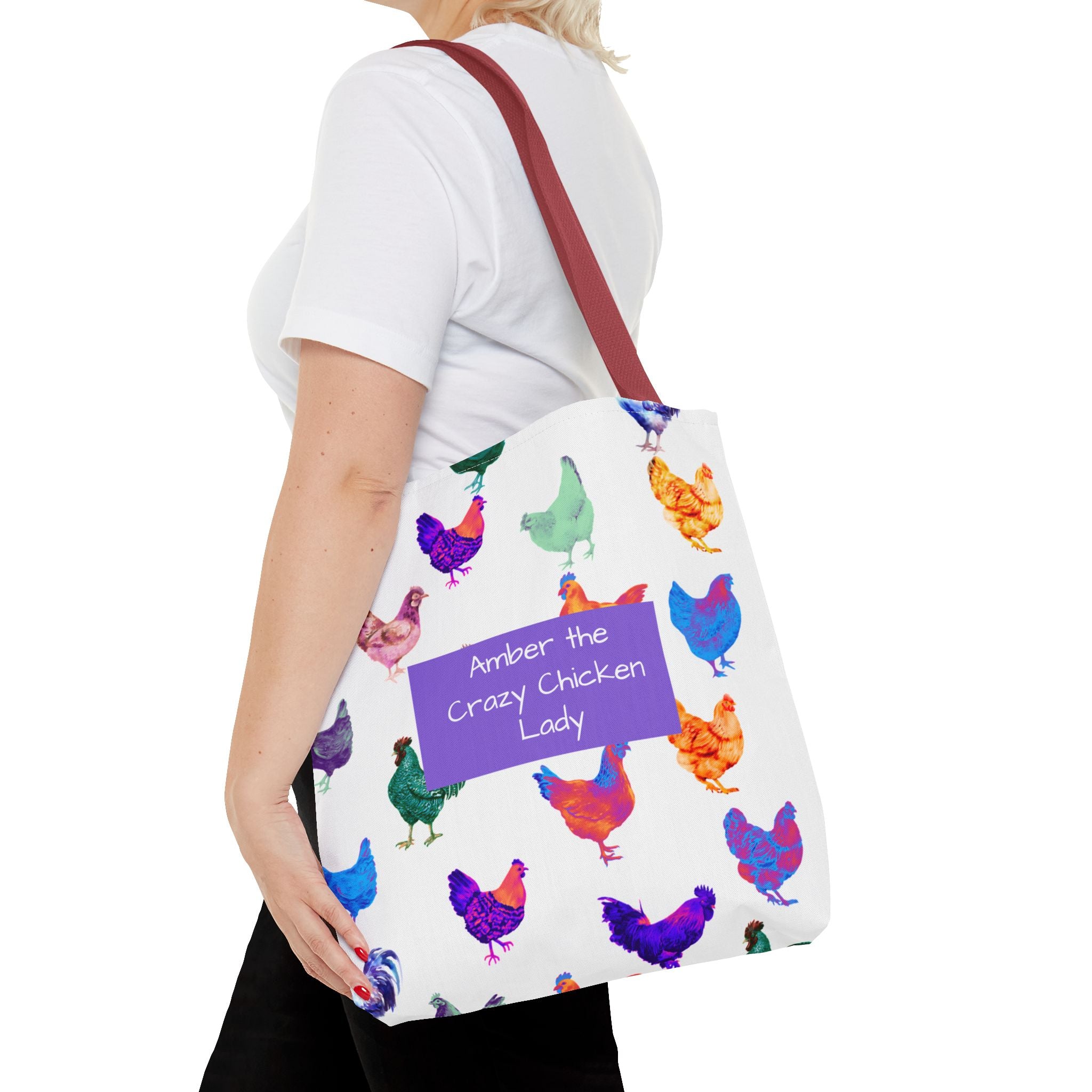 Personalized CRAZY CHICKEN LADY Tote Bag, ,  Custom Name Gift for Chicken Lovers,