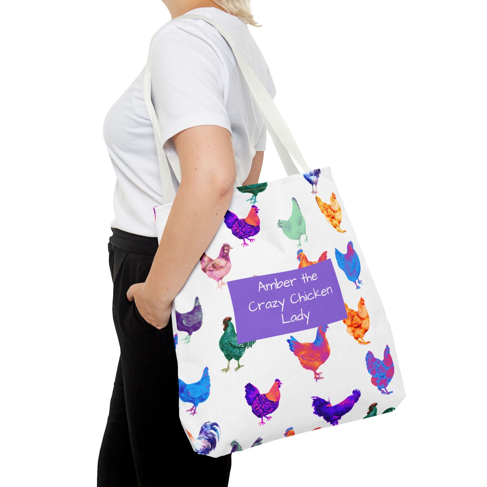 Personalized CRAZY CHICKEN LADY Tote Bag, ,  Custom Name Gift for Chicken Lovers,