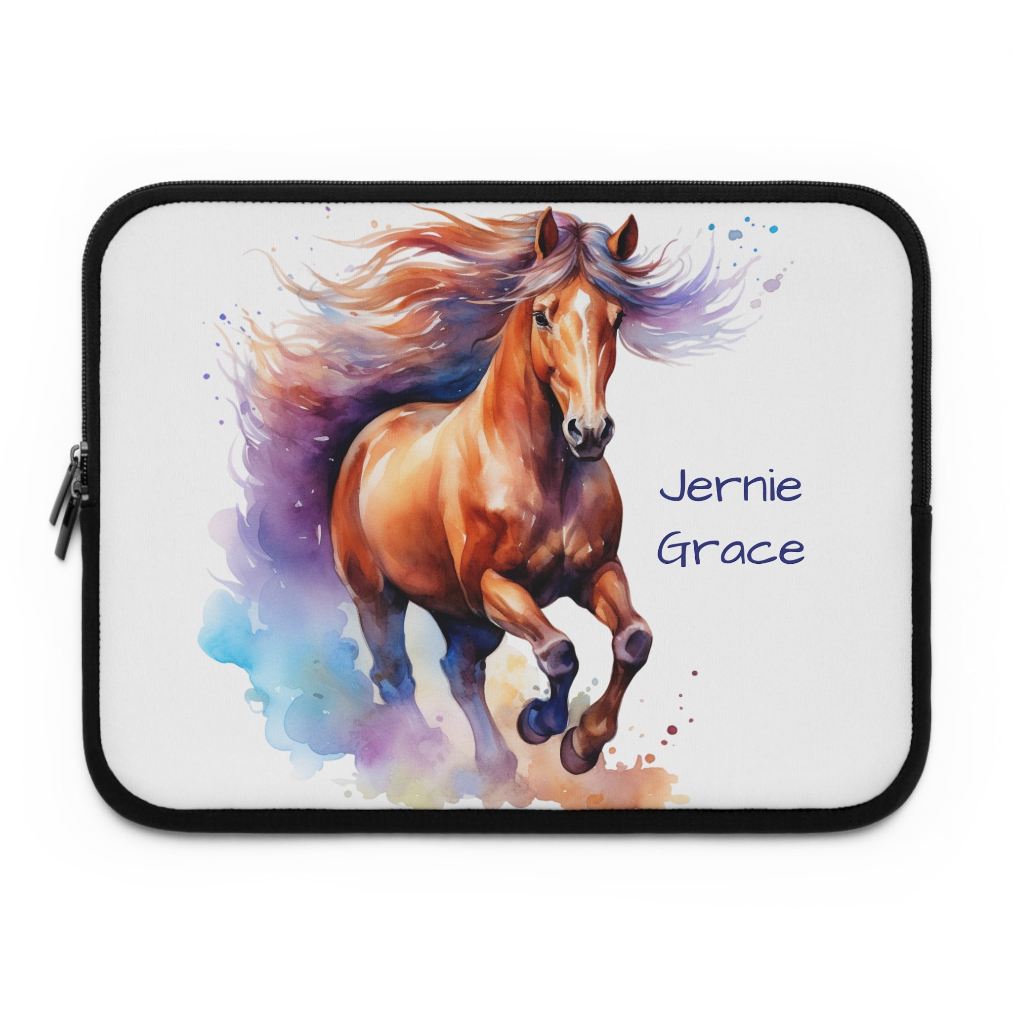 Personalized Horse Laptop Sleeve, Watercolor Horse Case, Custom Name Tech Sleeve, Back to School Gift, Horse Girl Gift, Cowgirl Laptop Cover