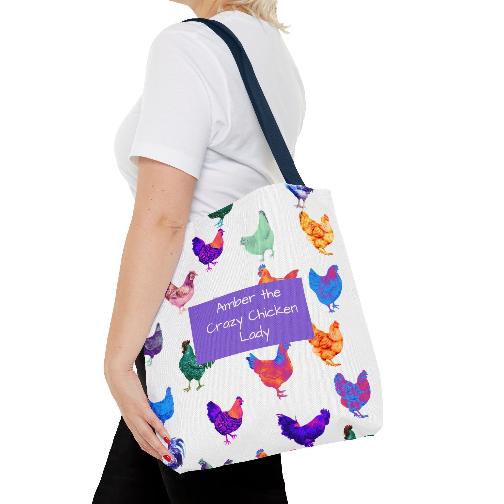 Personalized CRAZY CHICKEN LADY Tote Bag, ,  Custom Name Gift for Chicken Lovers,