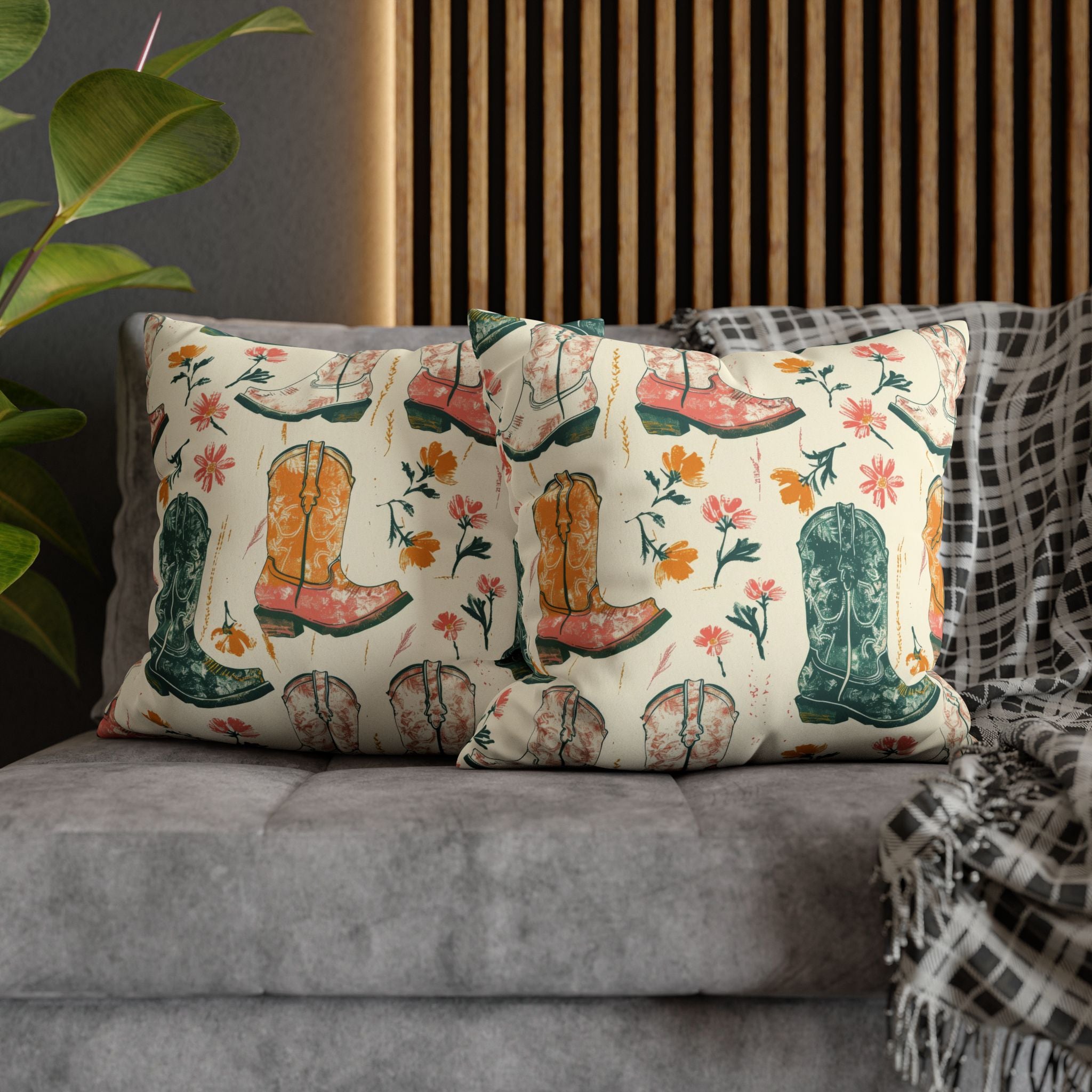 Floral Cowboy Boot Pillow Cover, Western Cowgirl Nursery Decor, Ranch Throw Pillow, Farmhouse Cushion Cover, Country Home Gift
