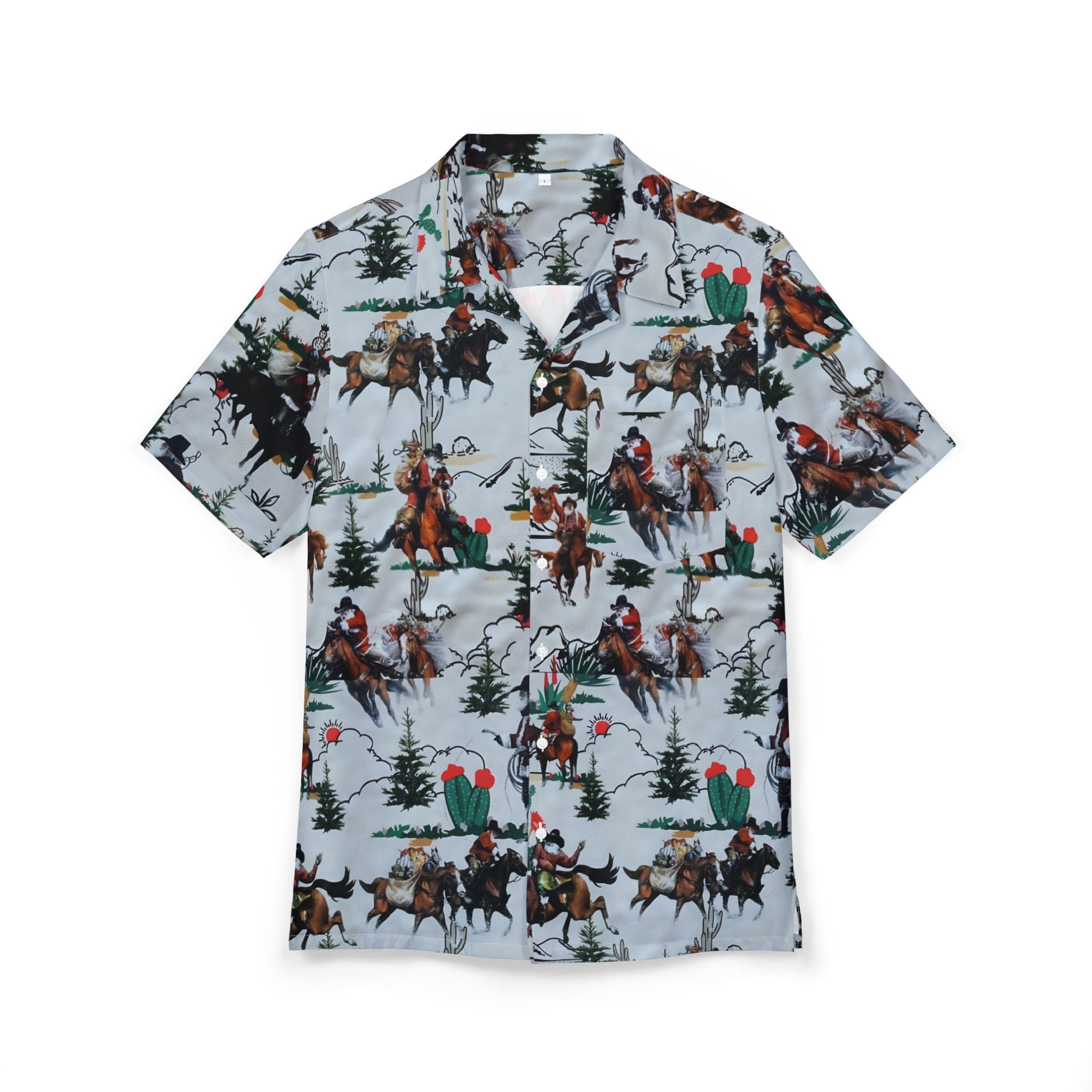 Cowboy Santa Shirt | Hawaiian Style Button Down | Western Christmas Shirt | Unisex Holiday Shirt | Vacation Cowboy Top