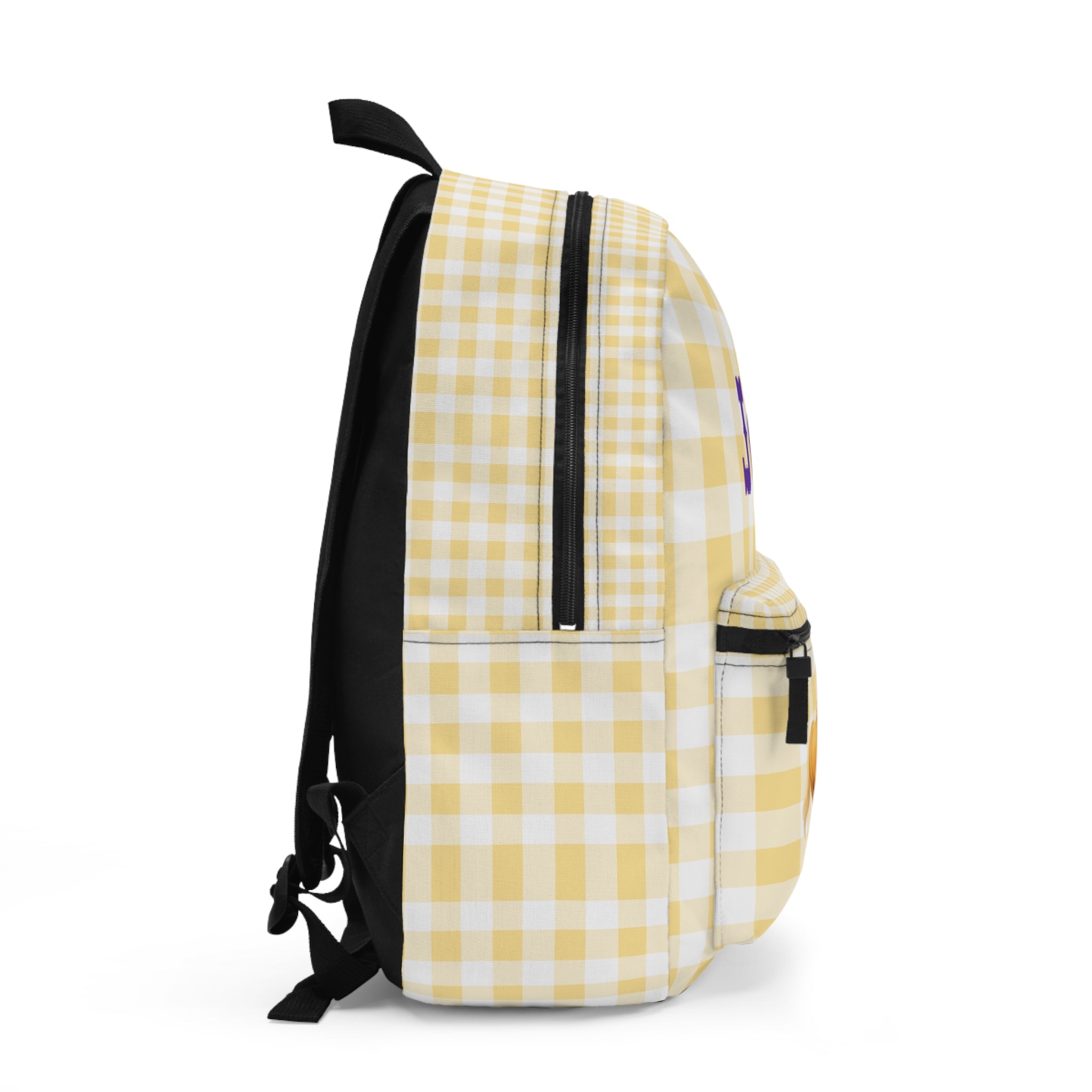 Palomino Horse Print Backpack, Yellow Plaid Custom Name Kids School Bag