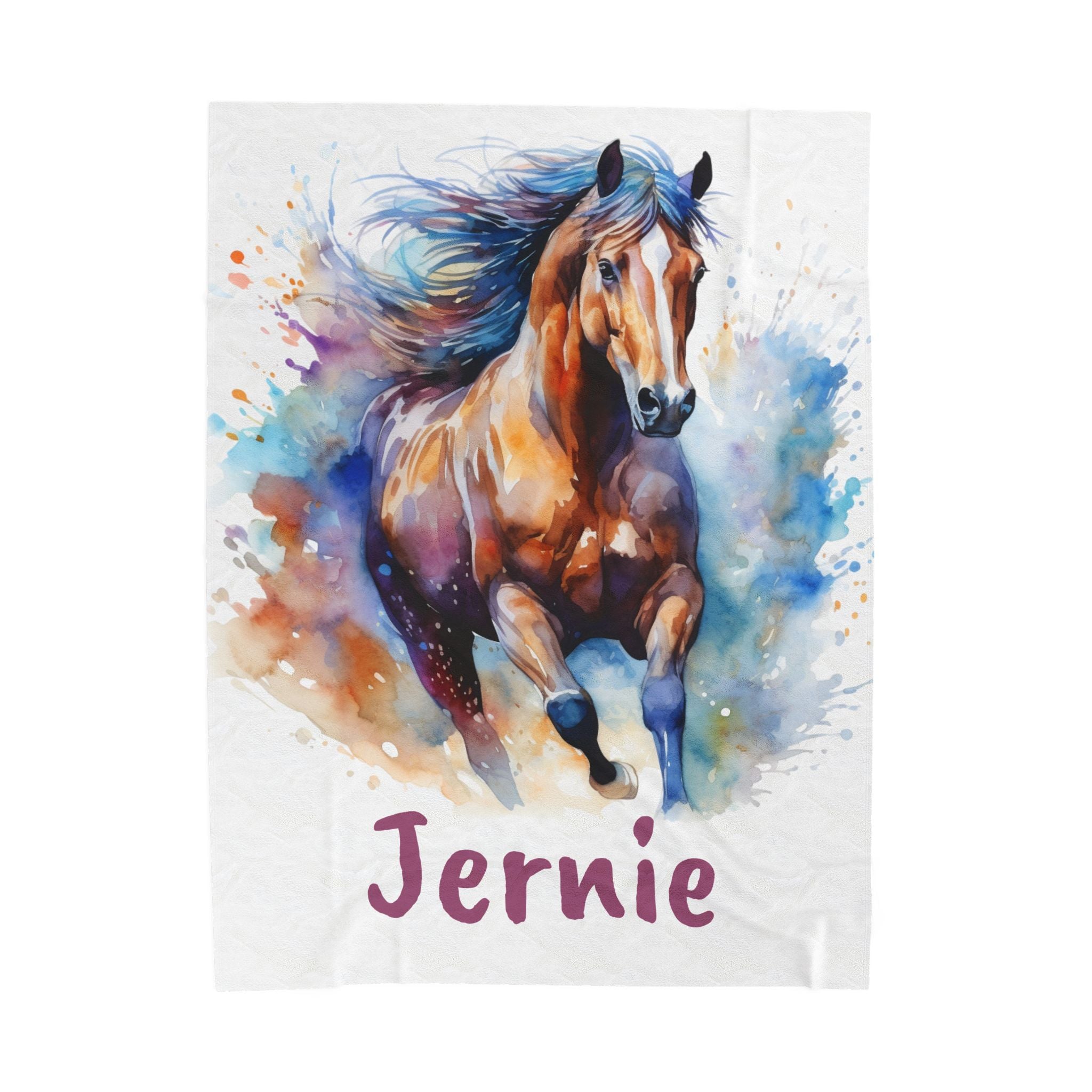 Personalized Horse Girl Blanket, Watercolor Horse Name Blanket | Personalized Plush Throw for Horse Girls, Cowgirl Bed Decor
