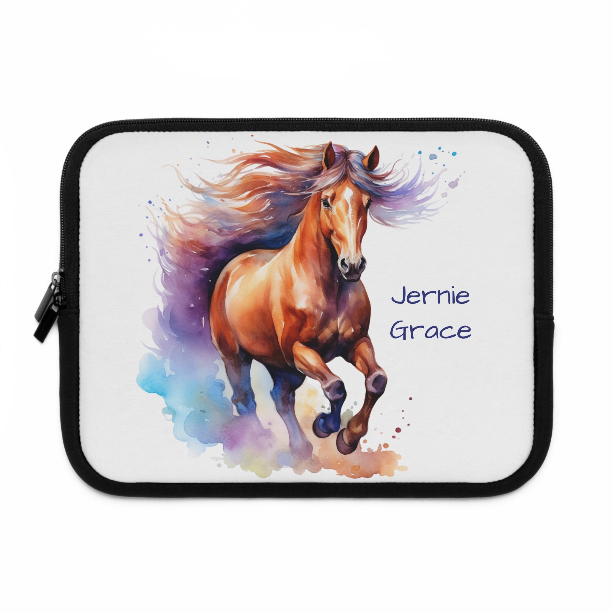 Personalized Horse Laptop Sleeve, Watercolor Horse Case, Custom Name Tech Sleeve, Back to School Gift, Horse Girl Gift, Cowgirl Laptop Cover