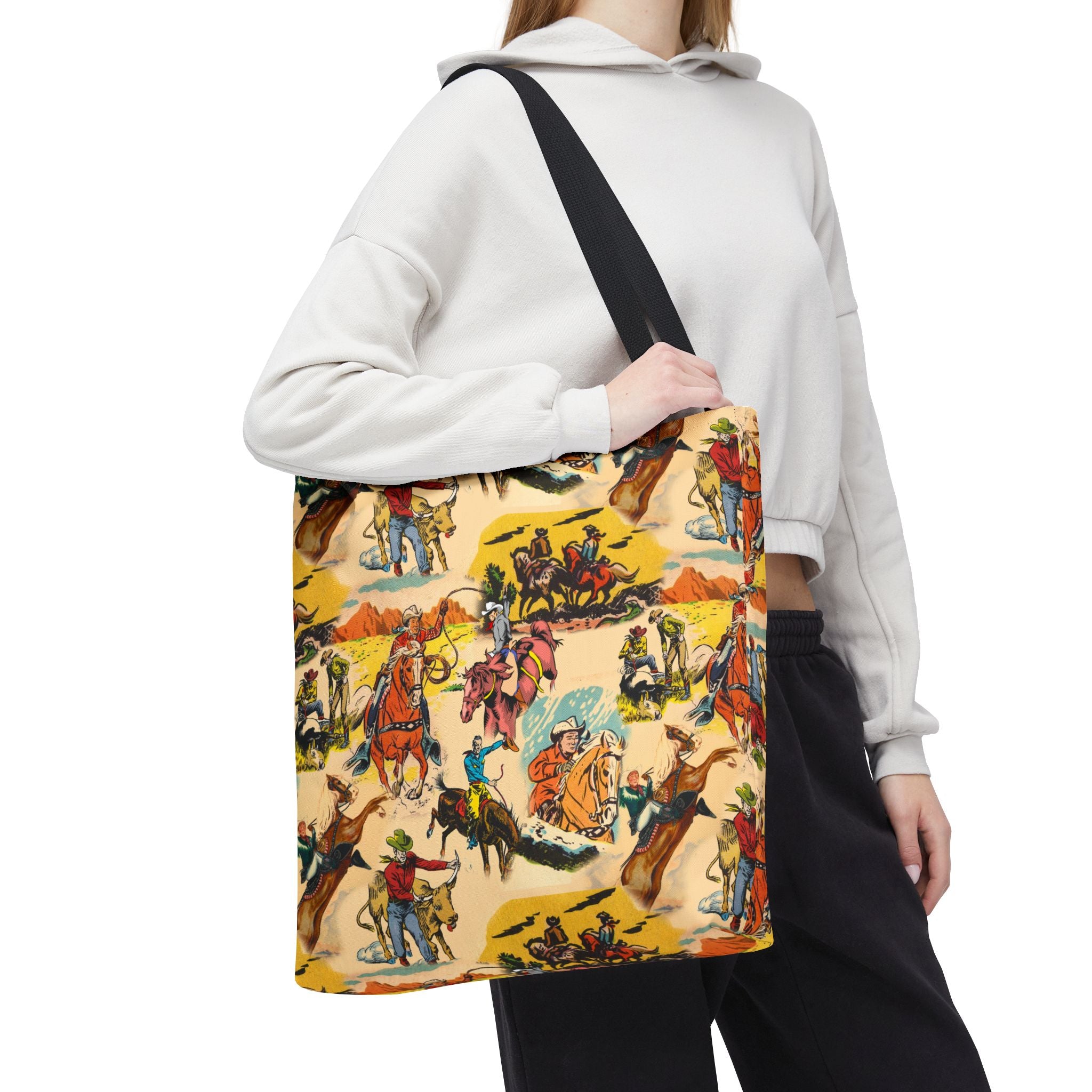 Vintage Cowboy Print Tote Bag | Retro Western Market Bag