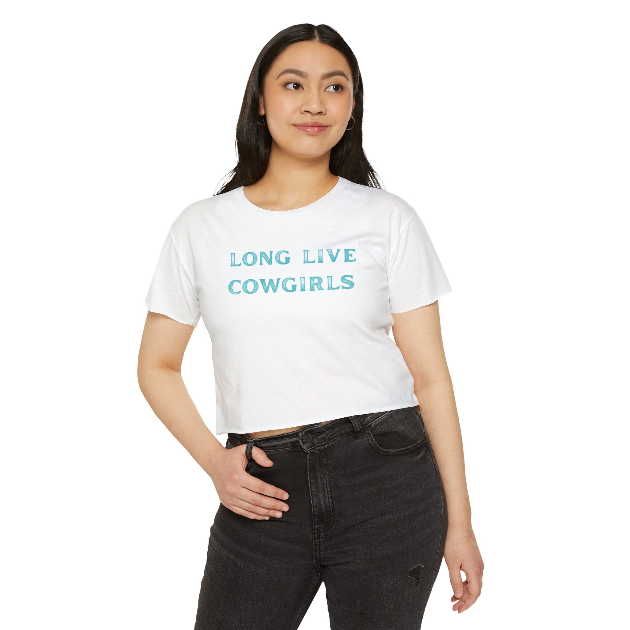 Long Live Cowgirls Crop Top, Turquoise Lettering, Western Summer Tee, Rodeo Outfit, Cowgirl Concert Shirt, 6 Color Options