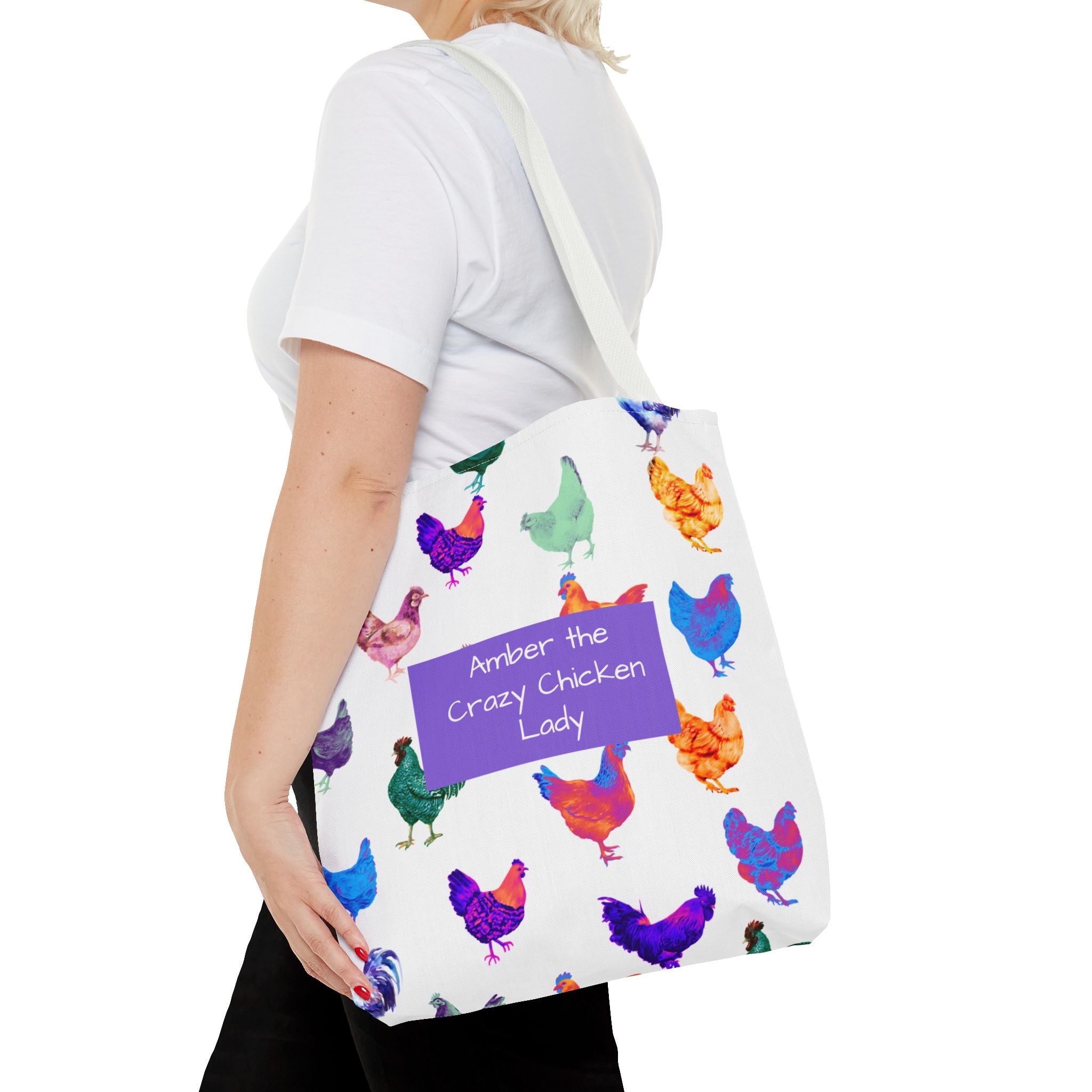 Personalized CRAZY CHICKEN LADY Tote Bag, ,  Custom Name Gift for Chicken Lovers,