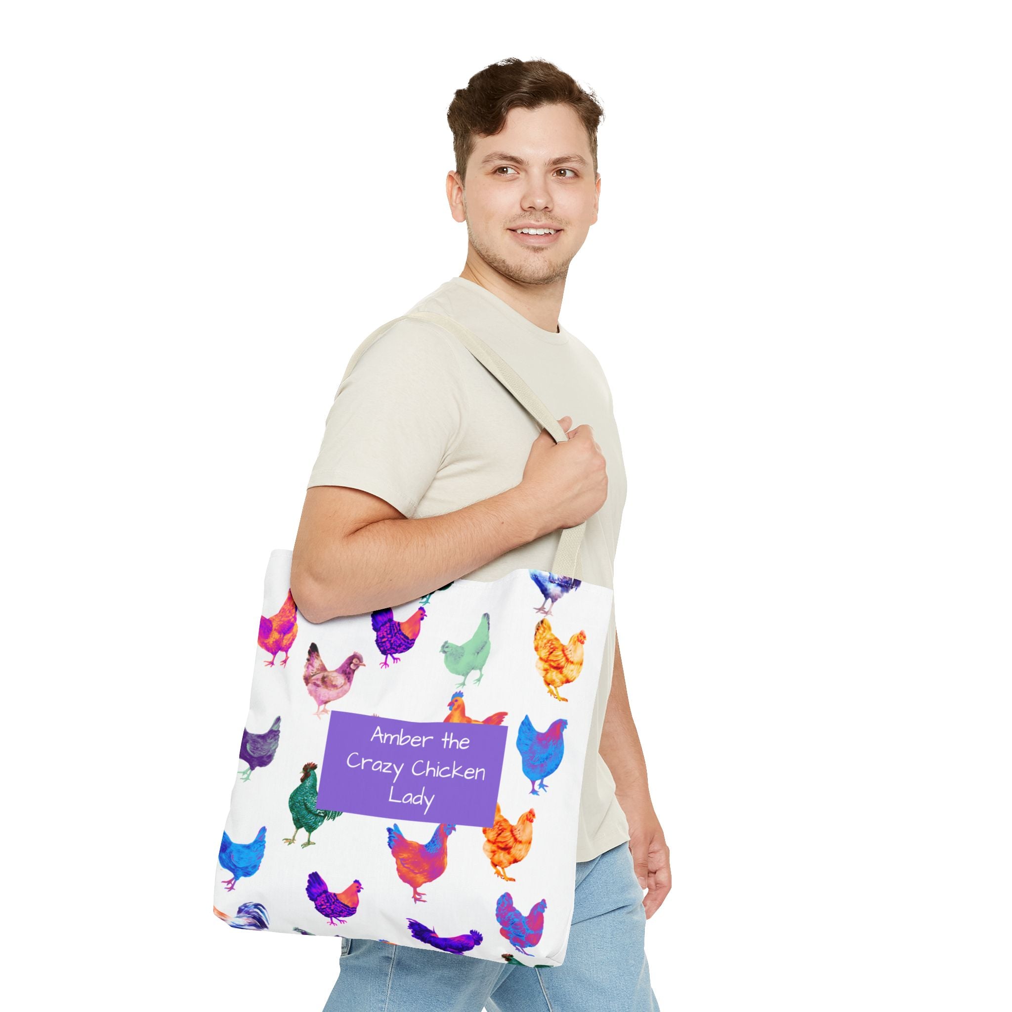 Personalized CRAZY CHICKEN LADY Tote Bag, ,  Custom Name Gift for Chicken Lovers,