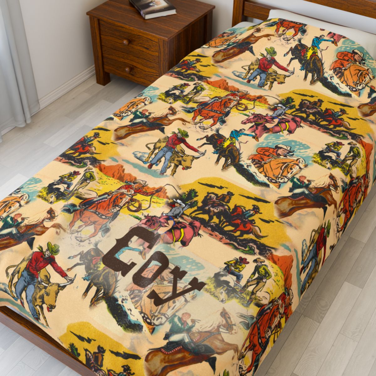 Vintage Cowboy Blanket: Velveteen Plush Western Throw