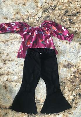 Girls Horse Outfit: Ruffled Blouse & Distressed Black Bell Bottom Jeans