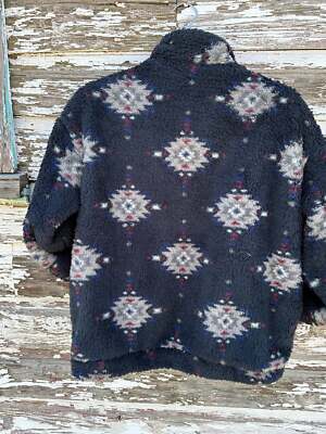 Black Aztec Sherpa Bomber Jacket: Cozy Western Fleece Zip-Up