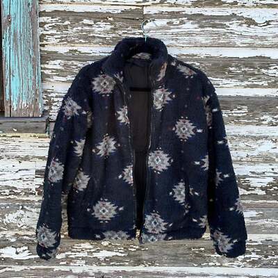 Black Aztec Sherpa Bomber Jacket: Cozy Western Fleece Zip-Up