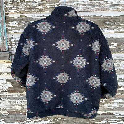 Black Aztec Sherpa Bomber Jacket: Cozy Western Fleece Zip-Up