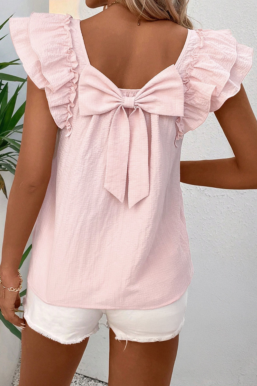 Coquette Bow Blouse, Pink Gossamer Bow Knot Butterfly Sleeve Blouse, Women's Summer Blouse