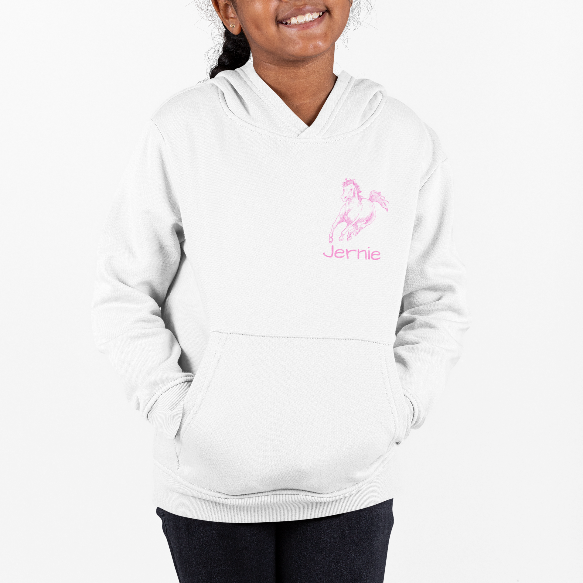 Custom Girls Horse Hoodie, Personalized Youth Sweatshirt, Pink Horse Gift, Equestrian Kids Pullover, Cowgirl Hoodie, Name Added