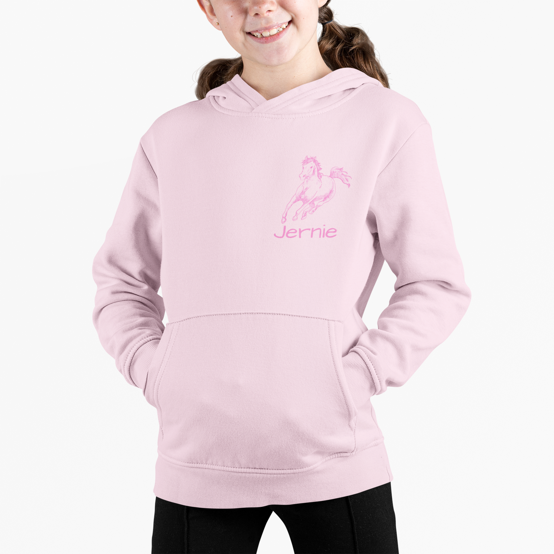 Custom Girls Horse Hoodie, Personalized Youth Sweatshirt, Pink Horse Gift, Equestrian Kids Pullover, Cowgirl Hoodie, Name Added