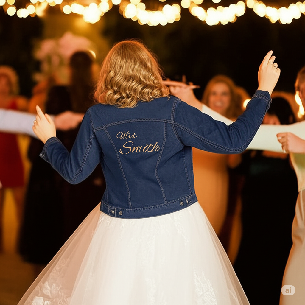 Custom Embroidered Denim Jacket – Bride Jean Jacket, Newlywed Gift, Personalized Name Jacket