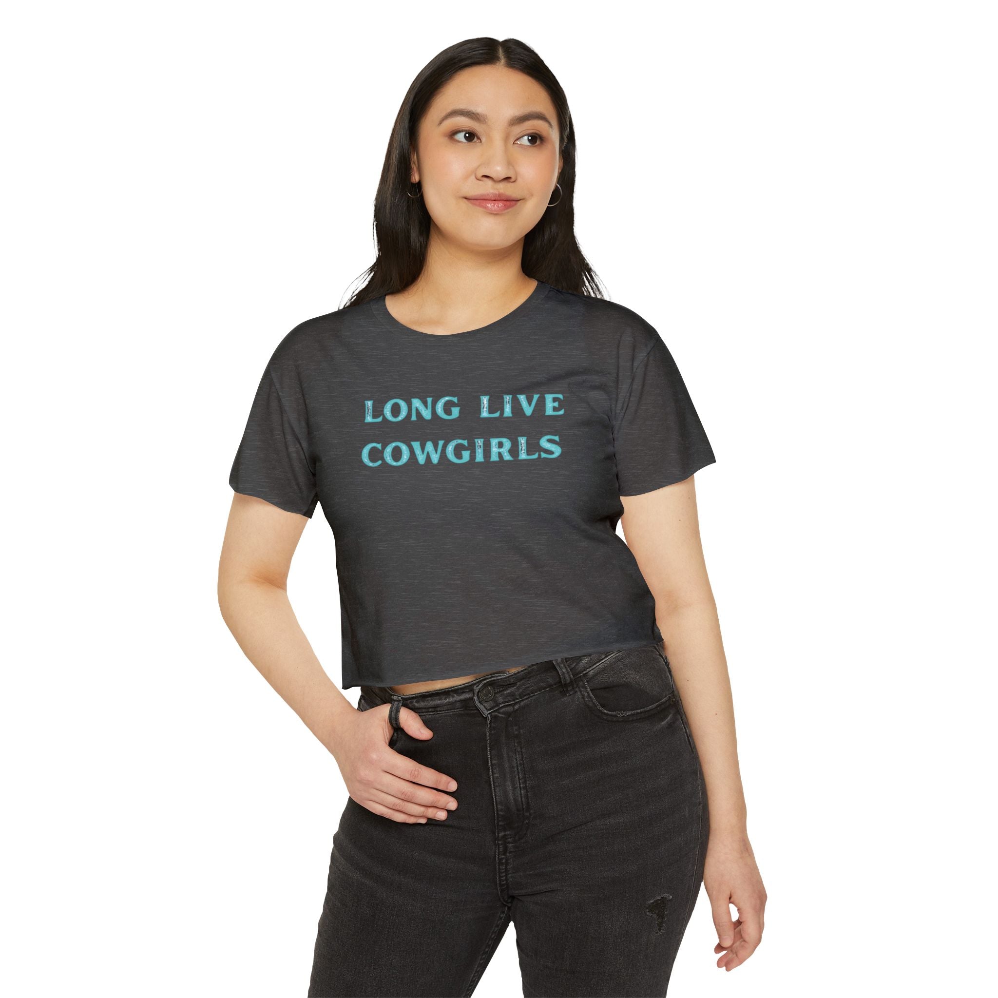Long Live Cowgirls Crop Top, Turquoise Lettering, Western Summer Tee, Rodeo Outfit, Cowgirl Concert Shirt, 6 Color Options