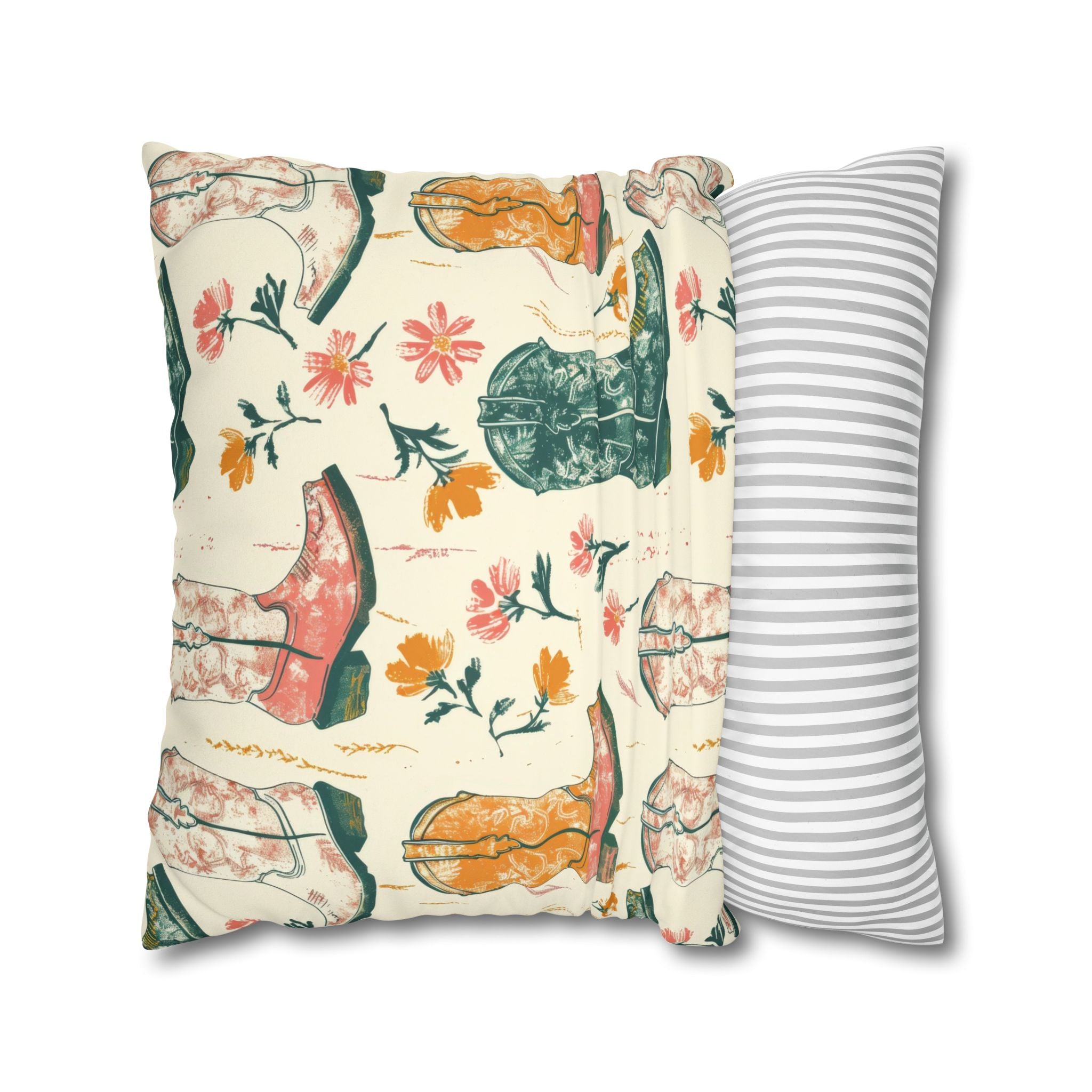 Floral Cowboy Boot Pillow Cover, Western Cowgirl Nursery Decor, Ranch Throw Pillow, Farmhouse Cushion Cover, Country Home Gift