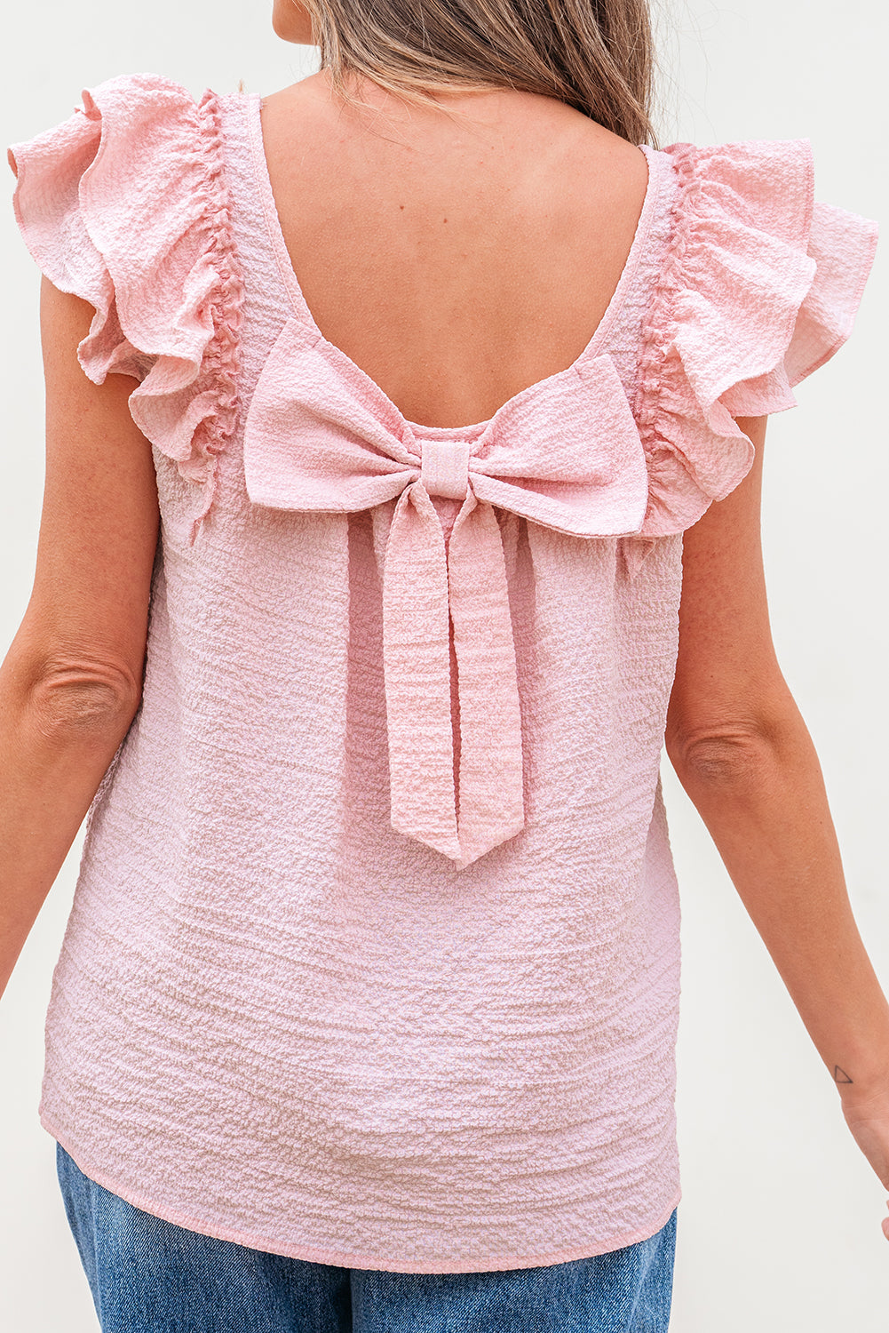 Coquette Bow Blouse, Pink Gossamer Bow Knot Butterfly Sleeve Blouse, Women's Summer Blouse