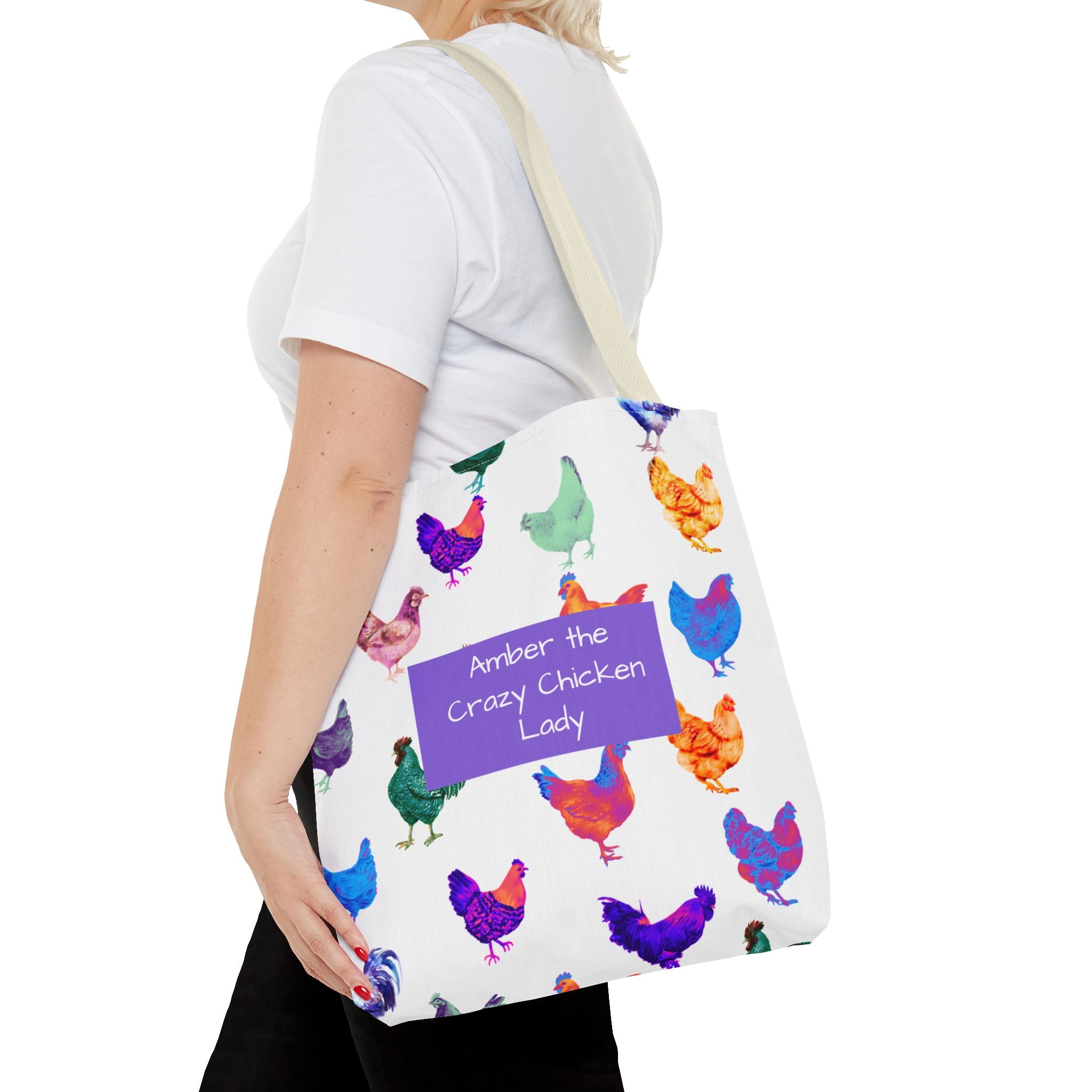 Personalized CRAZY CHICKEN LADY Tote Bag, ,  Custom Name Gift for Chicken Lovers,
