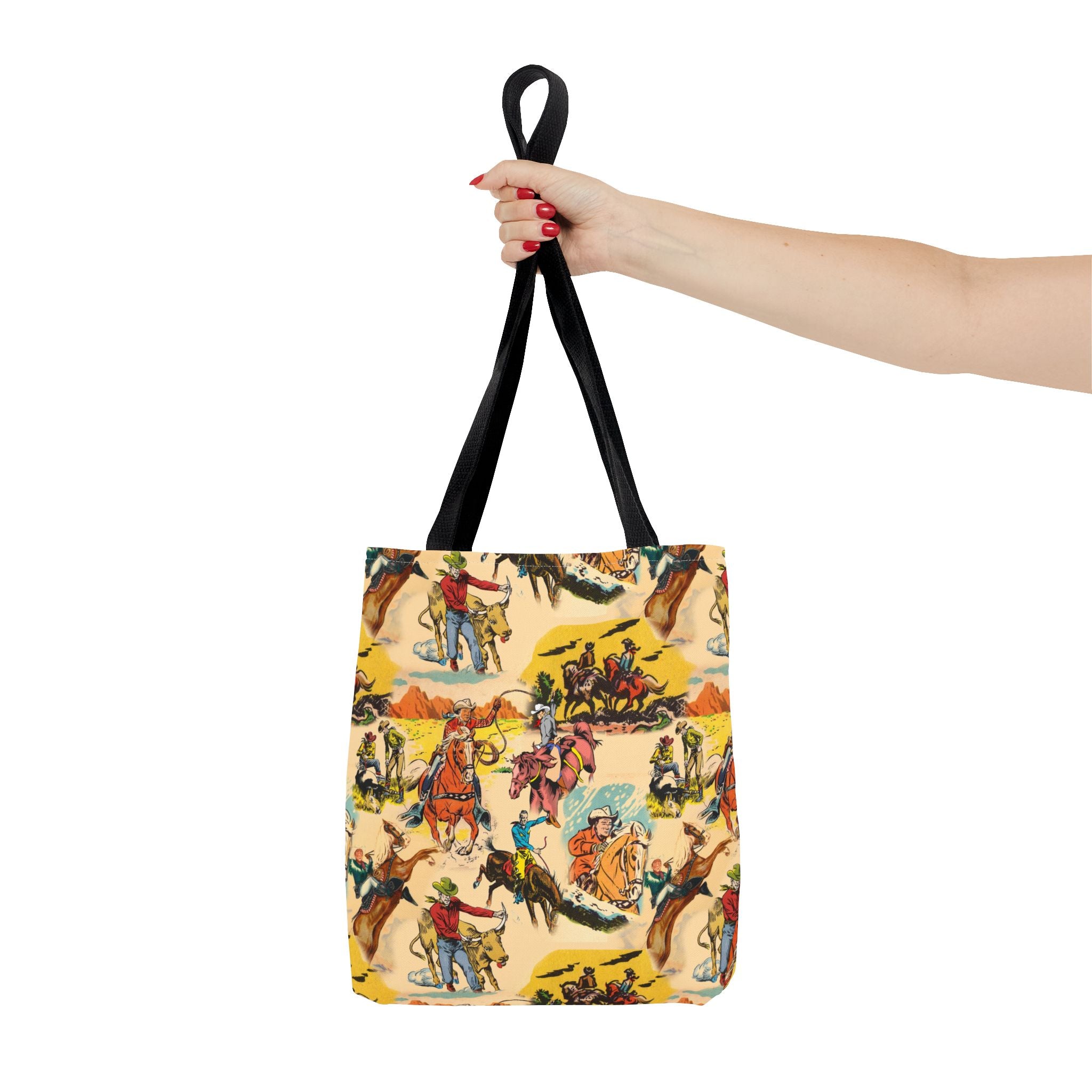 Vintage Cowboy Print Tote Bag | Retro Western Market Bag