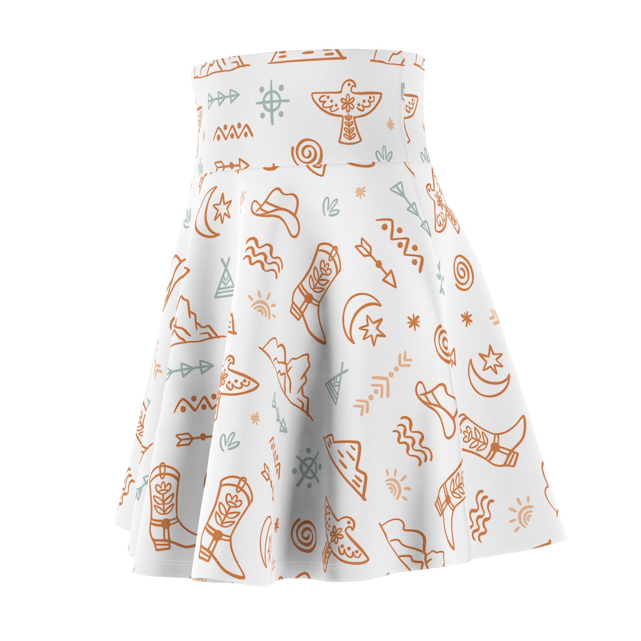 Western Print Skirt, Summer Cowgirl, Boho Cowgirl Skater Skirt, Western Thunderbird, Moon & Star Print