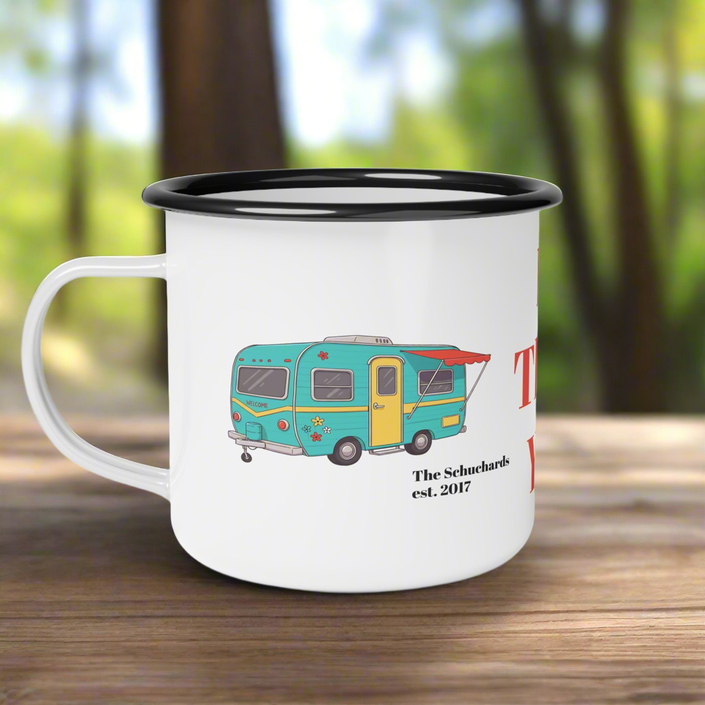 Family Personalized "RV There Yet" Enamel Camp Cup, Fun RV Adventure Mug, Camping Gift, Family Camping Cup, Gift For Traveler