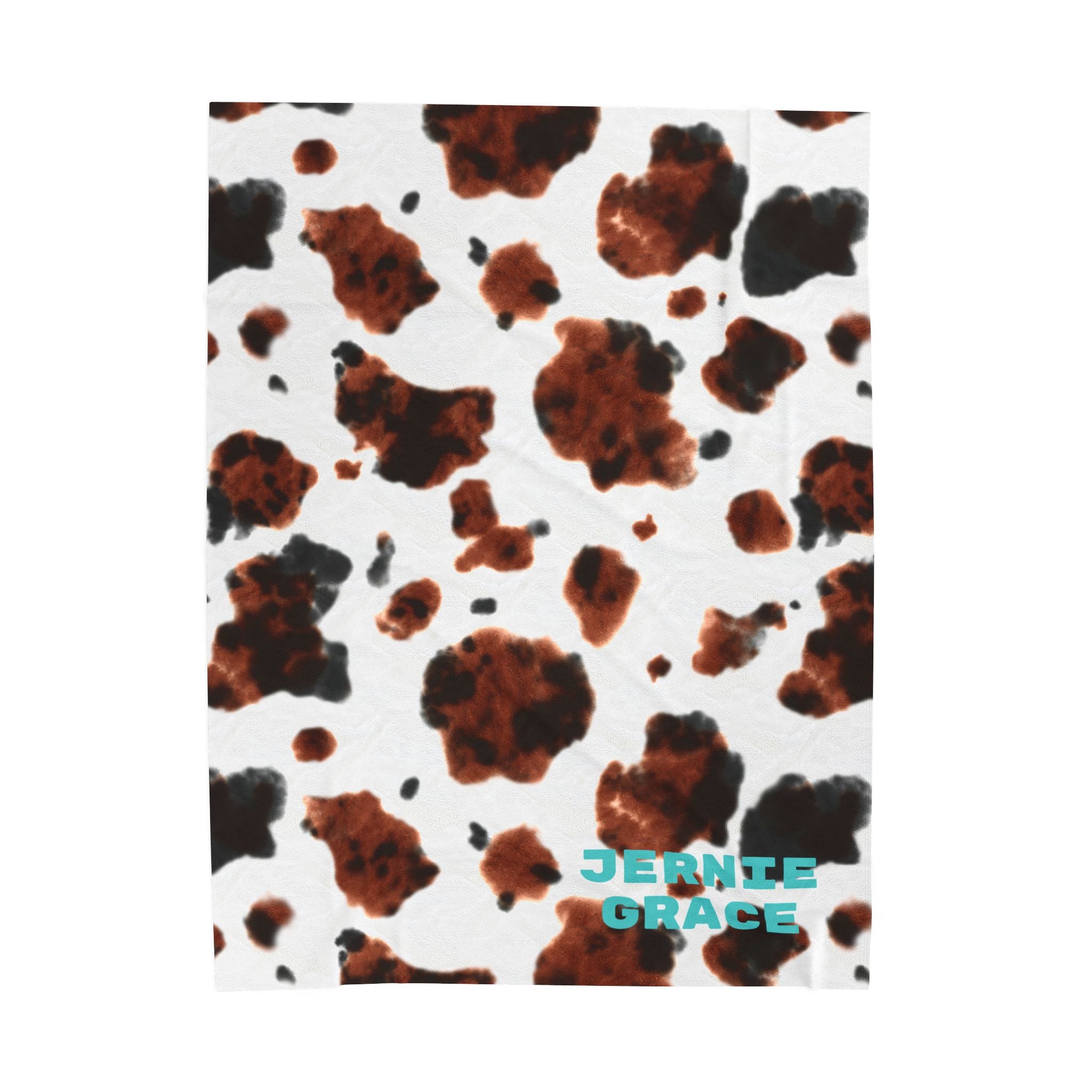 Personalized Cowprint Blanket, Velveteen Plush Throw, Custom Name Gift for College Dorm, Camper, New Home, Made in USA, 3 Sizes