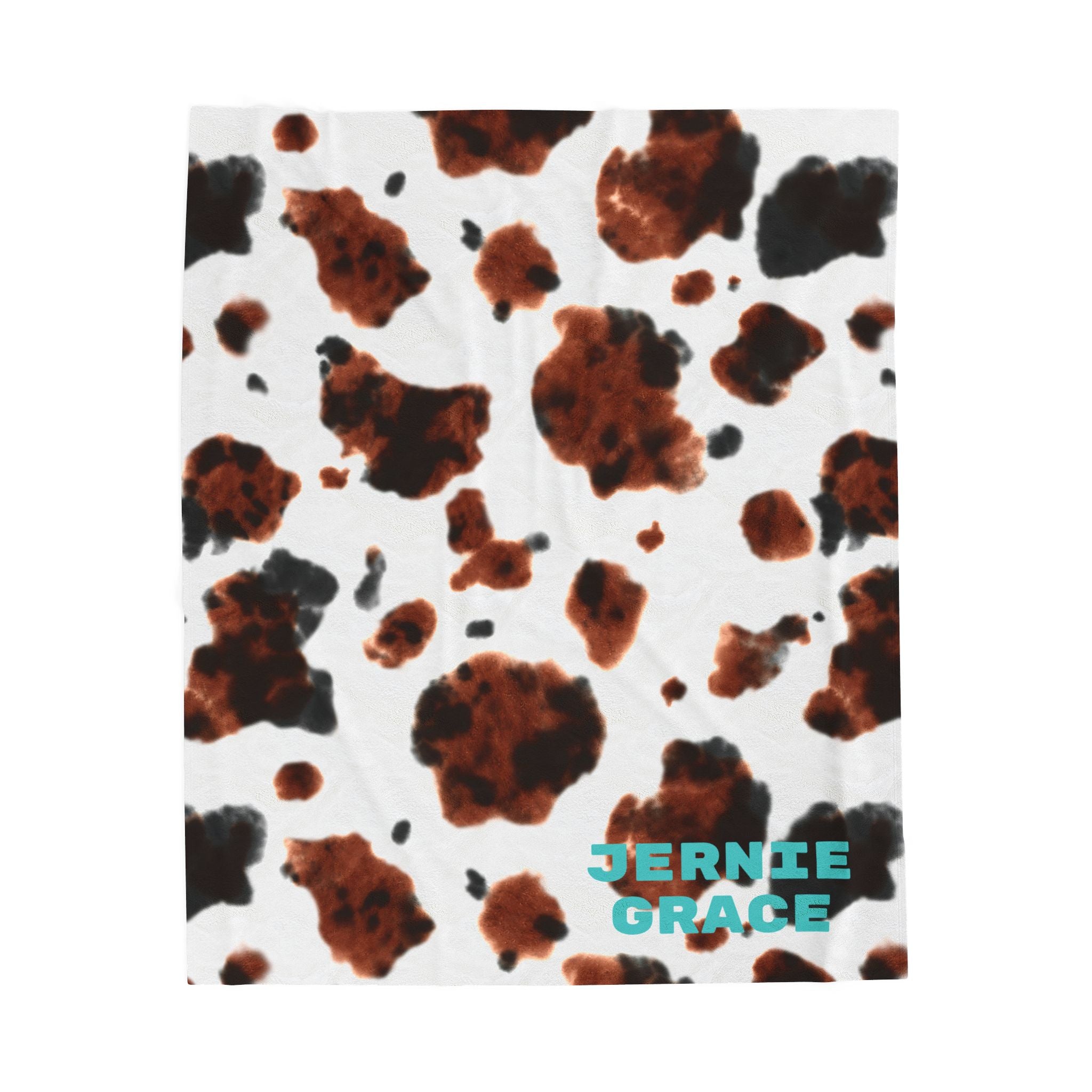 Personalized Cowprint Blanket, Velveteen Plush Throw, Custom Name Gift for College Dorm, Camper, New Home, Made in USA, 3 Sizes