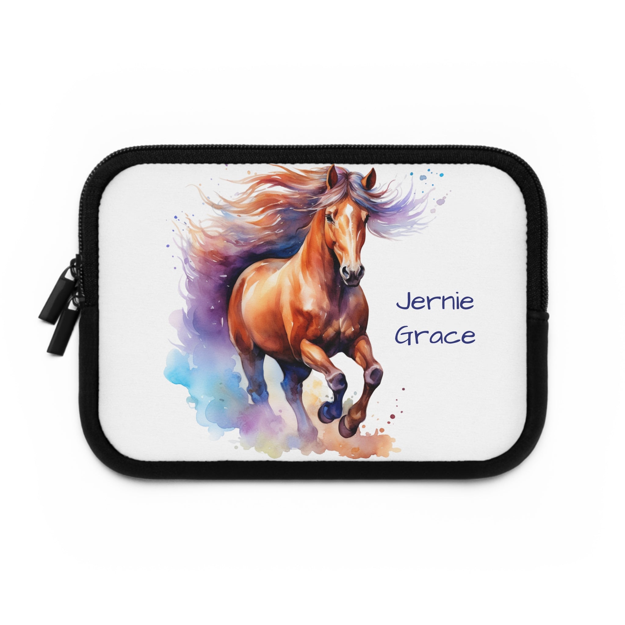 Personalized Horse Laptop Sleeve, Watercolor Horse Case, Custom Name Tech Sleeve, Back to School Gift, Horse Girl Gift, Cowgirl Laptop Cover
