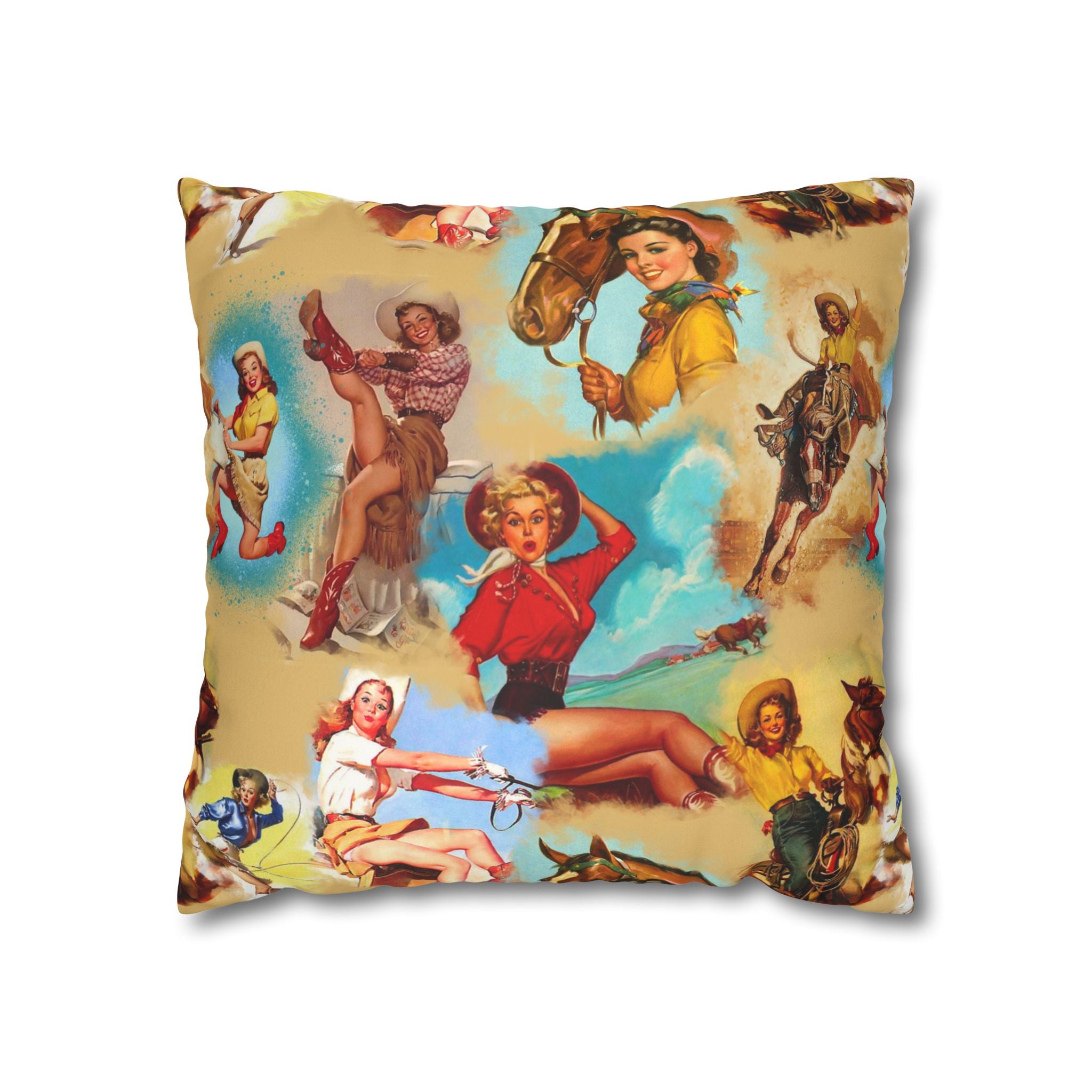 Western VINTAGE Cowgirl Throw Pillow Cover, Retro Western Decor Accent