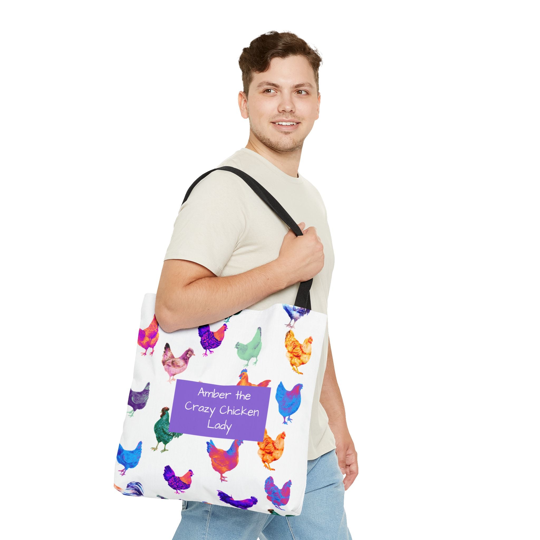 Personalized CRAZY CHICKEN LADY Tote Bag, ,  Custom Name Gift for Chicken Lovers,