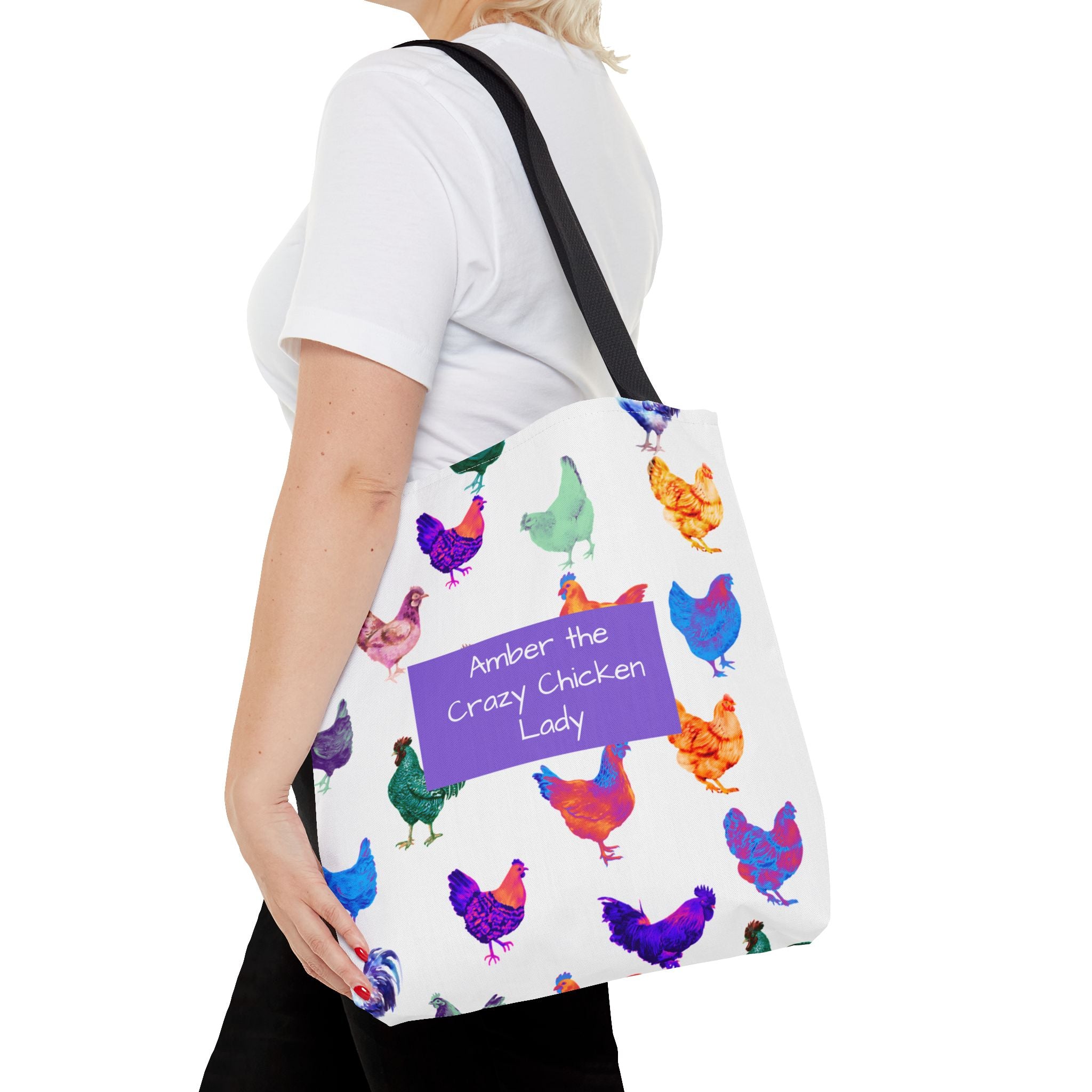 Personalized CRAZY CHICKEN LADY Tote Bag, ,  Custom Name Gift for Chicken Lovers,