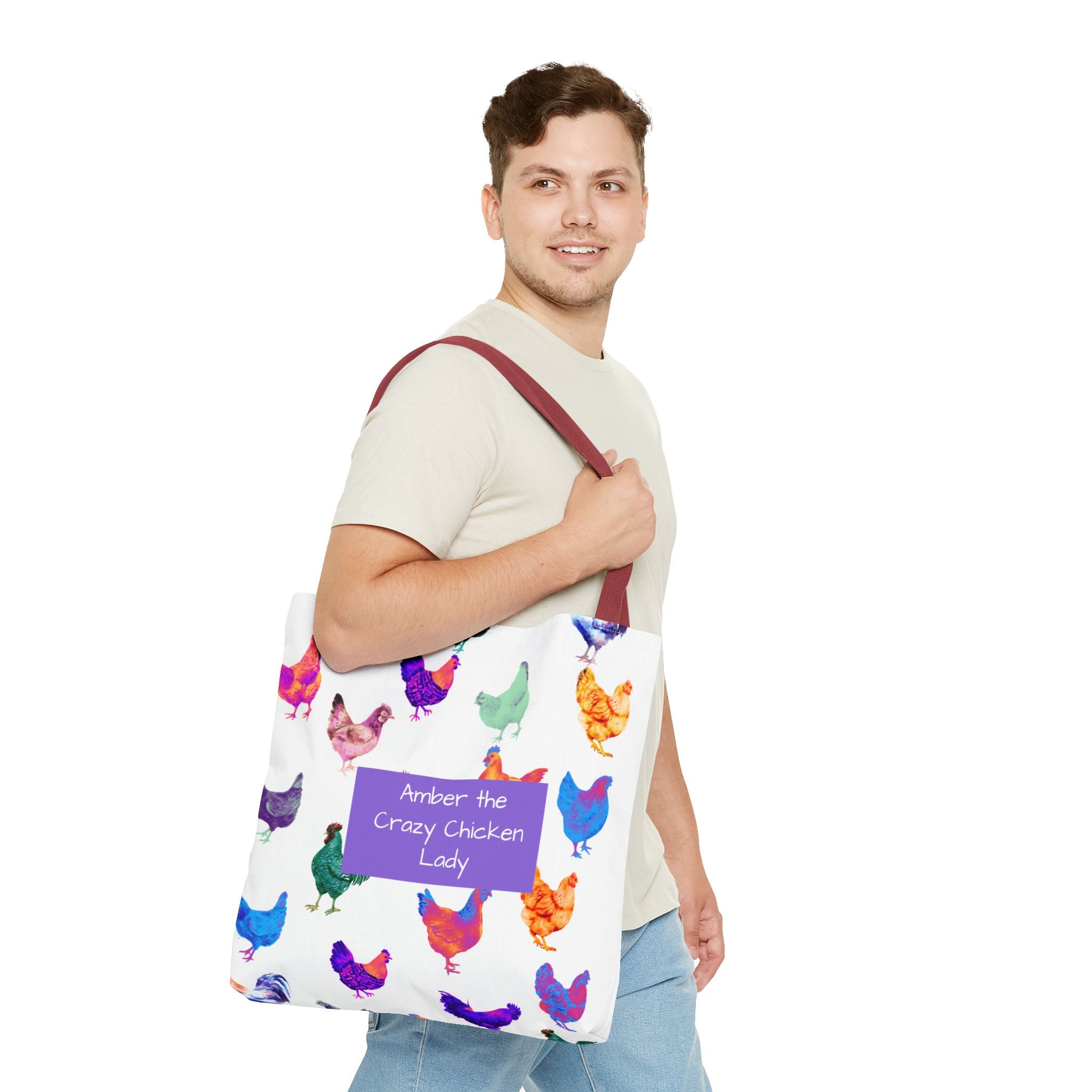 Personalized CRAZY CHICKEN LADY Tote Bag, ,  Custom Name Gift for Chicken Lovers,