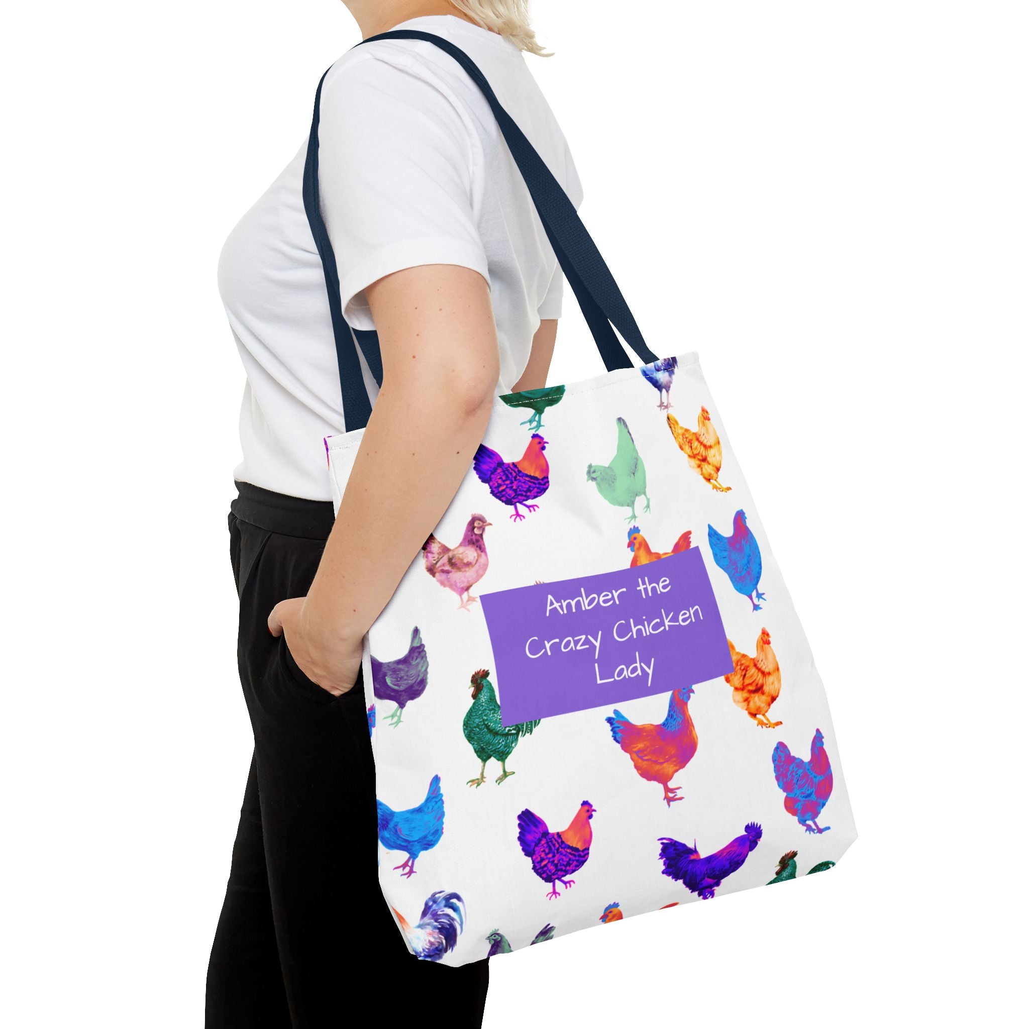 Personalized CRAZY CHICKEN LADY Tote Bag, ,  Custom Name Gift for Chicken Lovers,