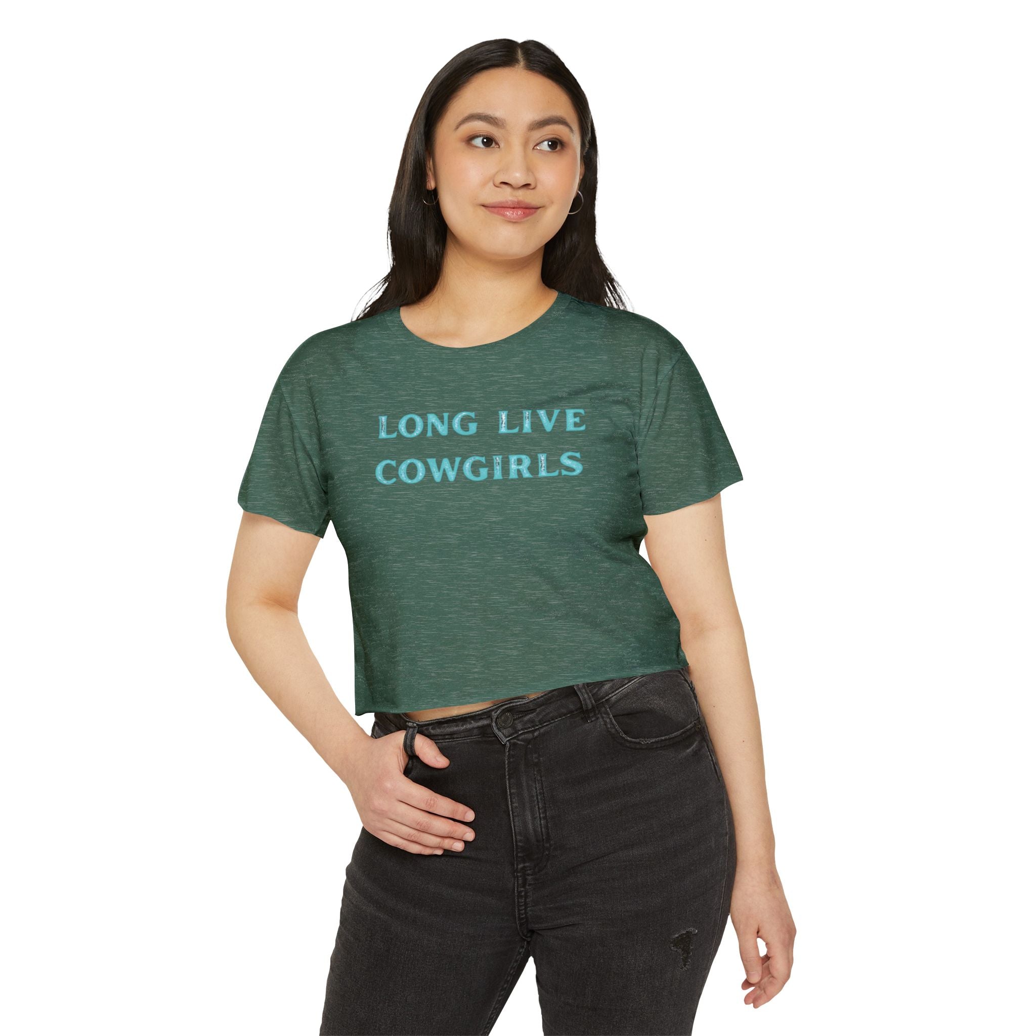 Long Live Cowgirls Crop Top, Turquoise Lettering, Western Summer Tee, Rodeo Outfit, Cowgirl Concert Shirt, 6 Color Options