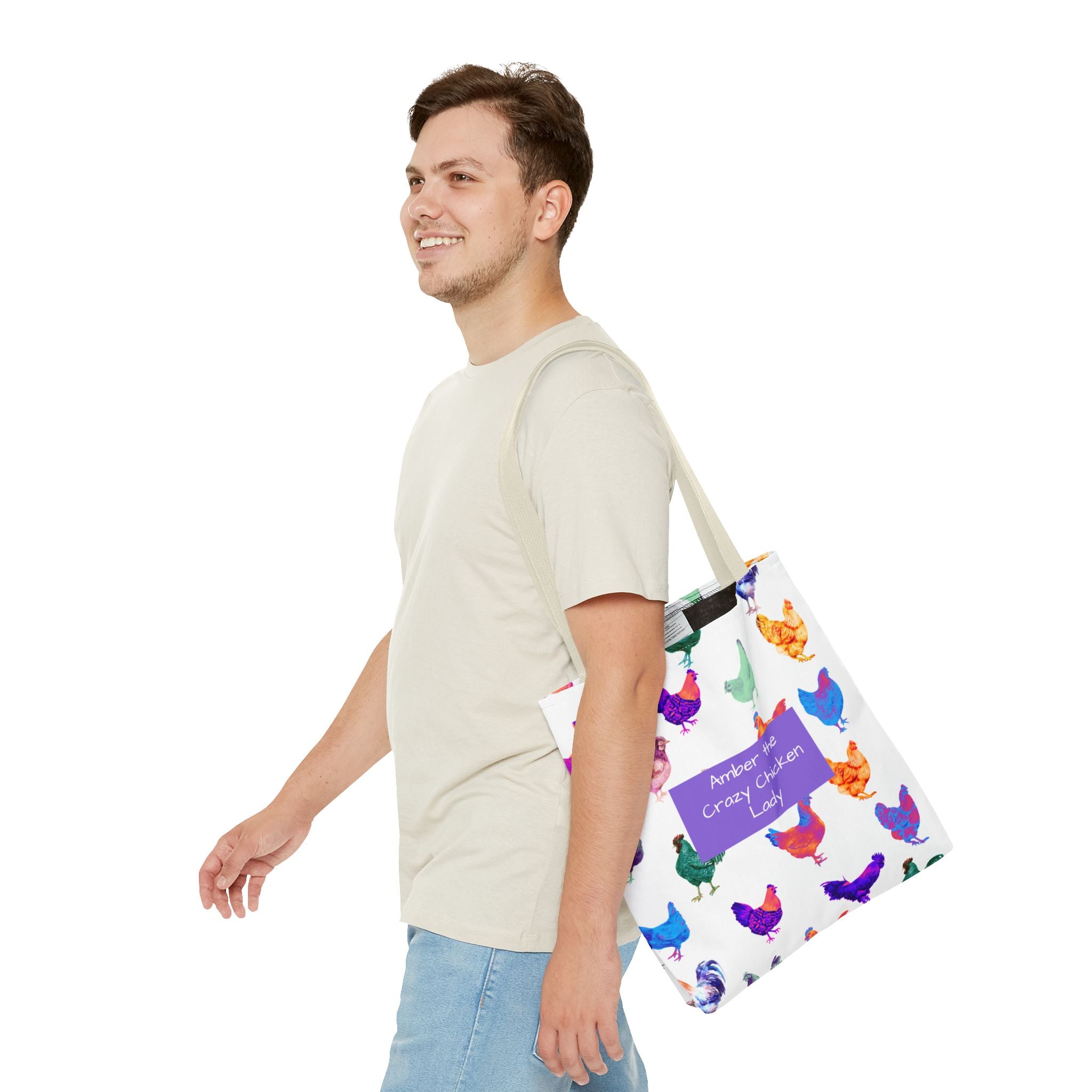 Personalized CRAZY CHICKEN LADY Tote Bag, ,  Custom Name Gift for Chicken Lovers,