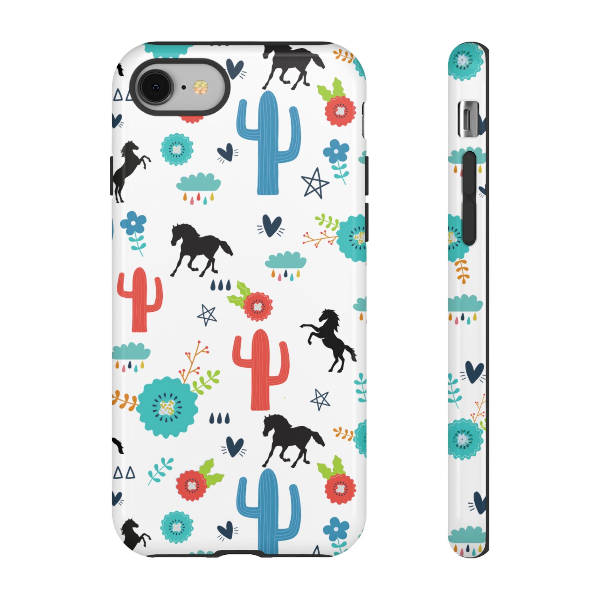Wild West Horse Print Phone Case, Colorful Cowgirl Desert Design