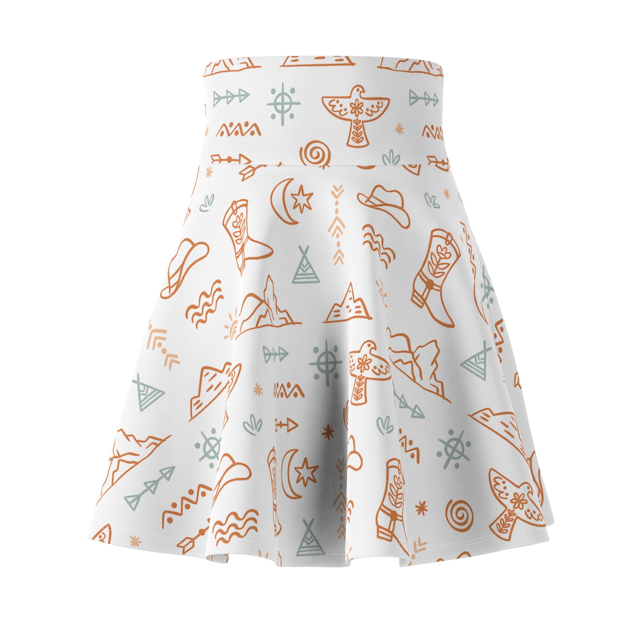 Western Print Skirt, Summer Cowgirl, Boho Cowgirl Skater Skirt, Western Thunderbird, Moon & Star Print