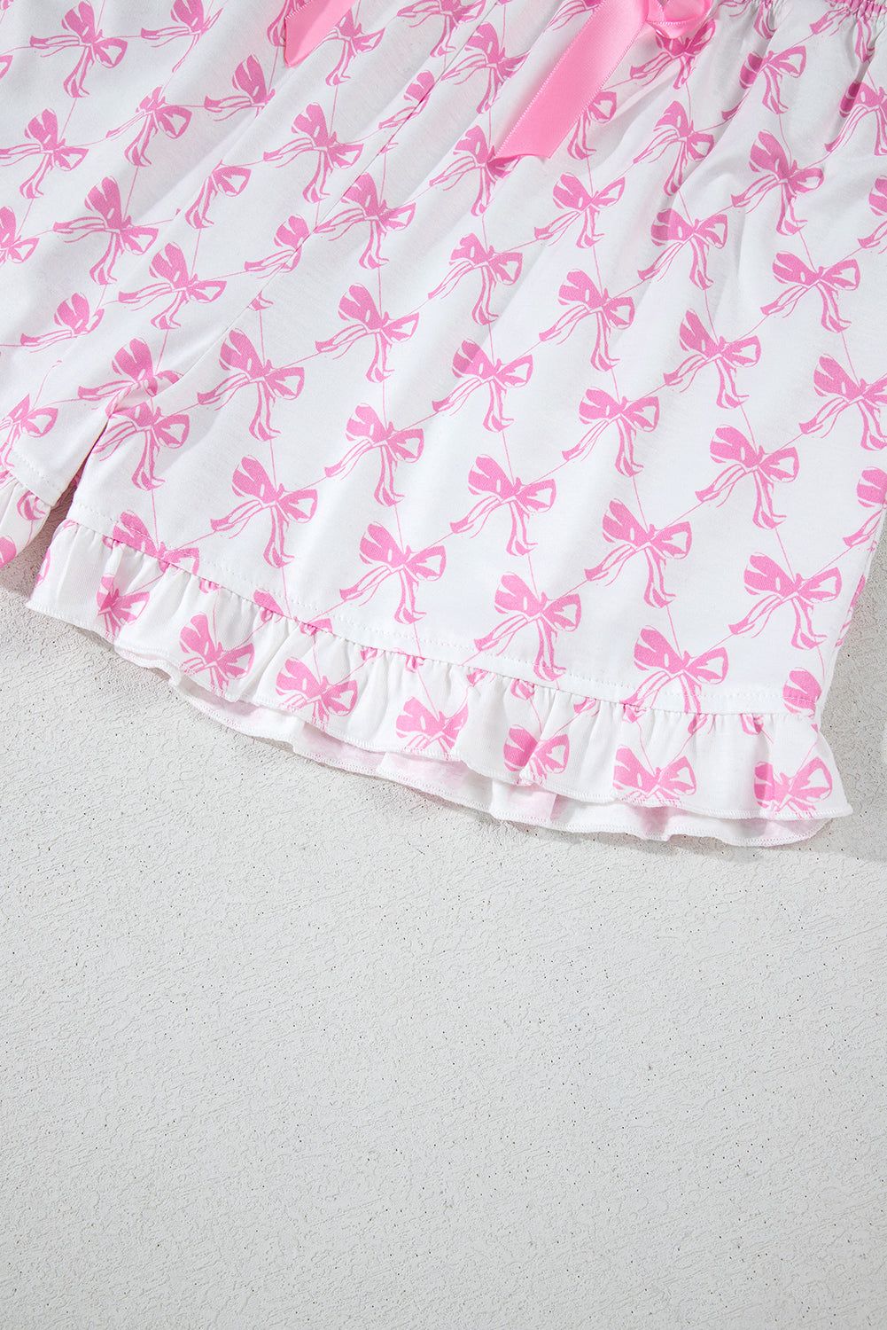 Coquette Bow Pajama Short Set, Womens Summer Pajamas, Pink Bow Pajamas